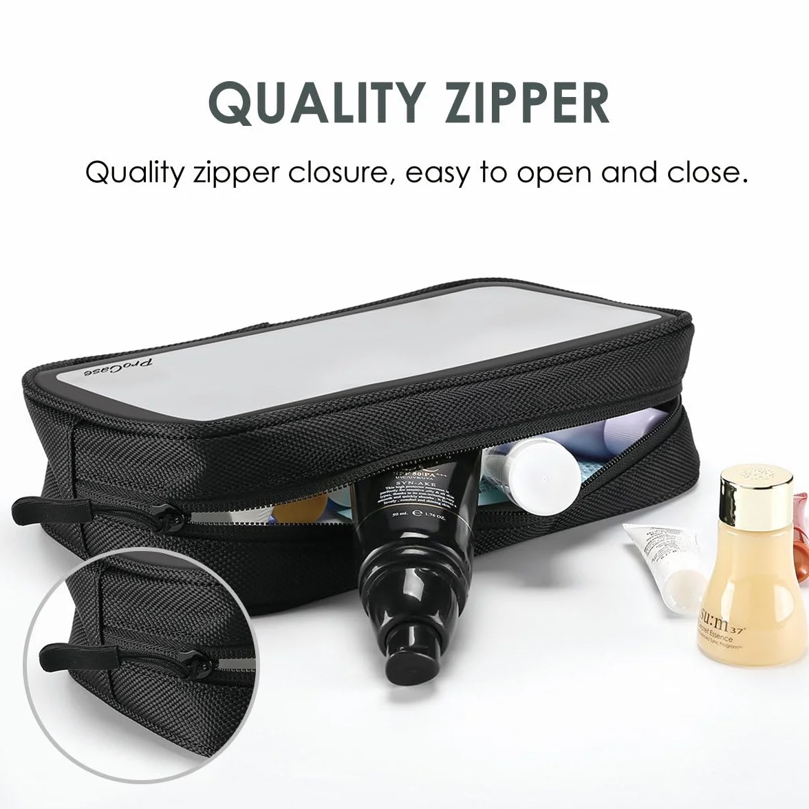ProCase Toiletry Bag Airplane Torba na przybory toaletowe przezroczysta do bagażu podręcznego w samolocie, kosmetyczka podróżna na płyny w walizce, torba do przechowywania kosmetyków - czarna