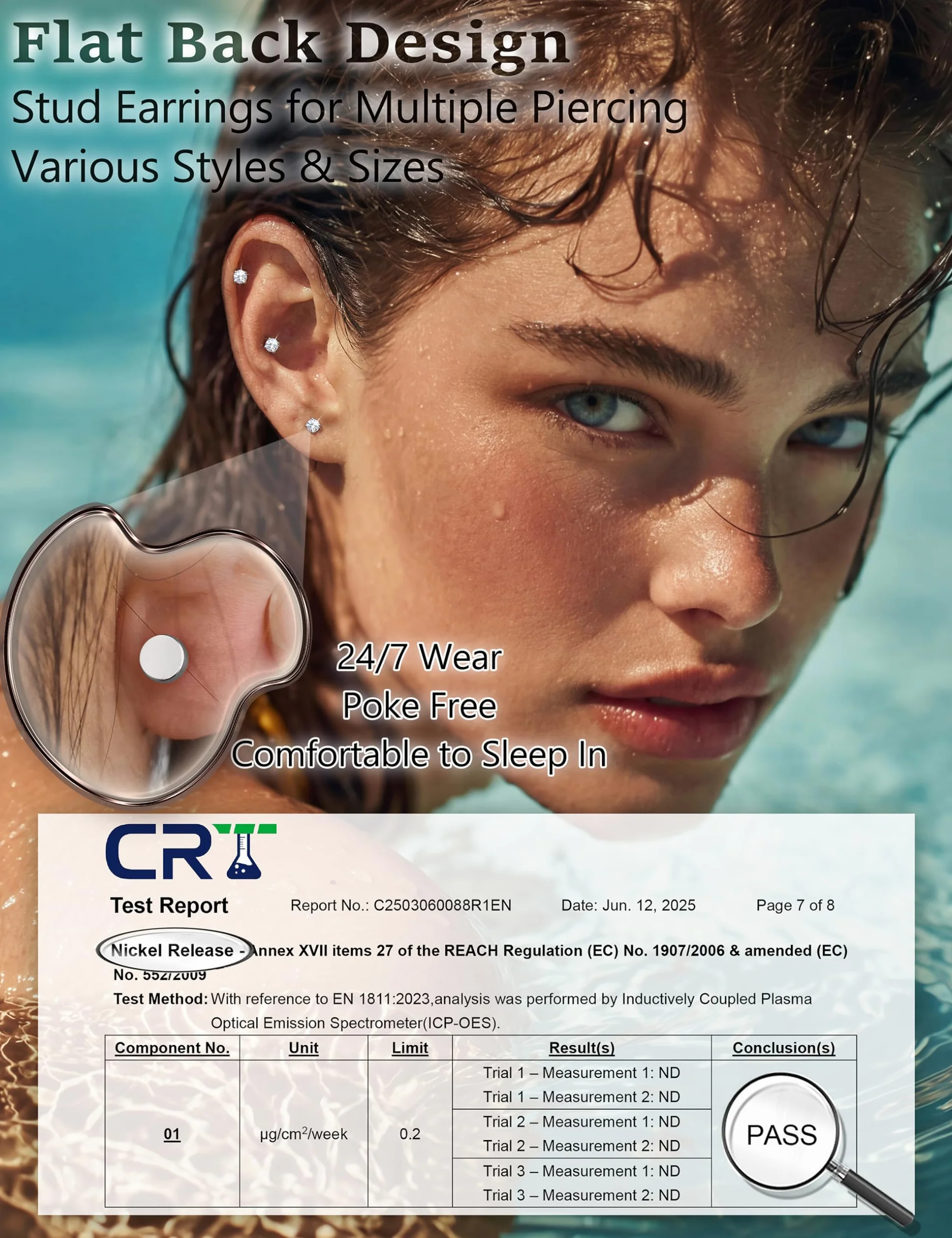 Diamday kolczyki do chrząstki zestaw 6 par 20 g 316L stal chirurgiczna płaski tył 2-5 mm tragus helix piercing hipoalergiczna