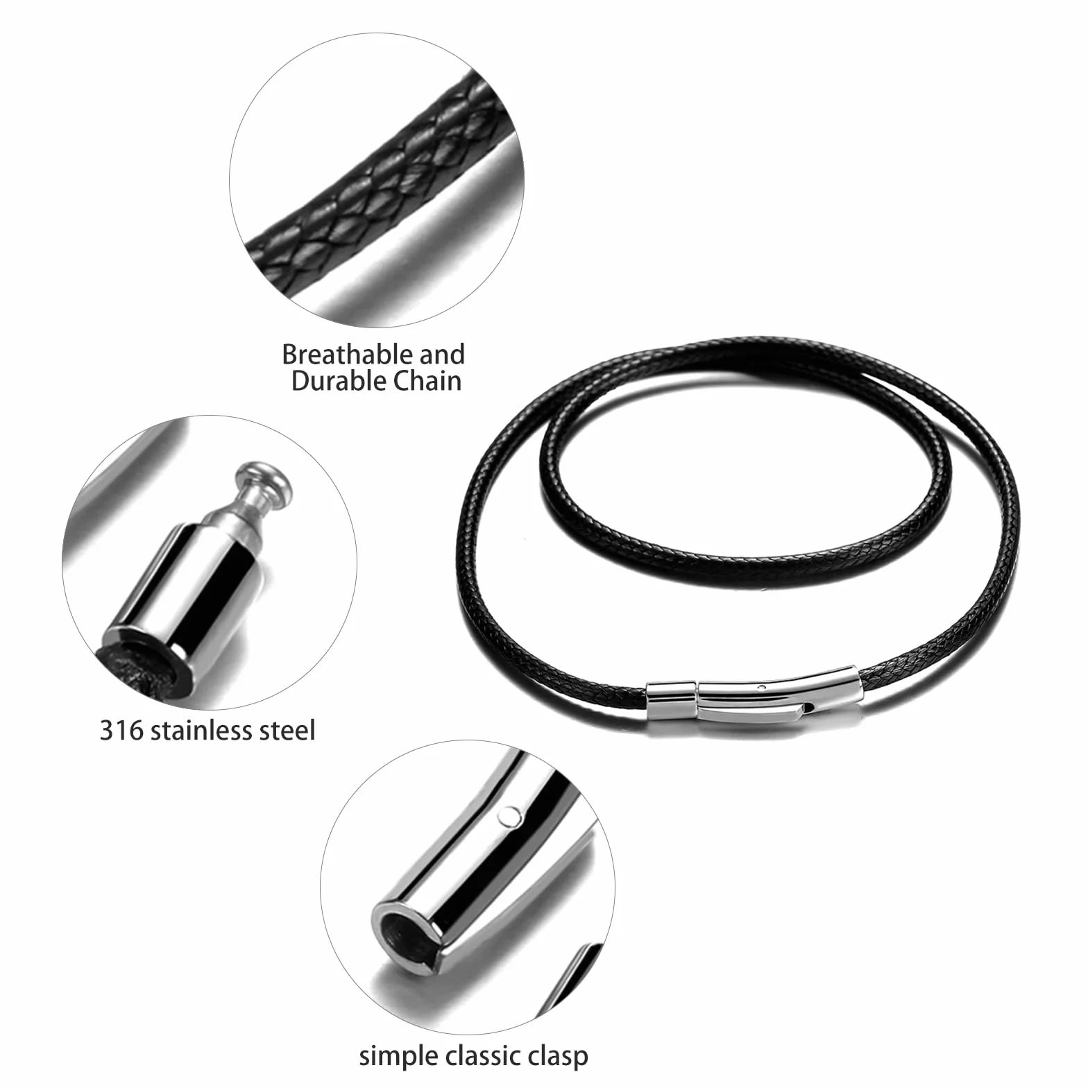 RWQIAN Skórzany łańcuszek męski, skórzany naszyjnik 2/3 mm z zamknięciem, skórzany rzemyk, łańcuszek dla kobiet, czarny/brązowy, kauczuk, biżuteria, 46-76 cm