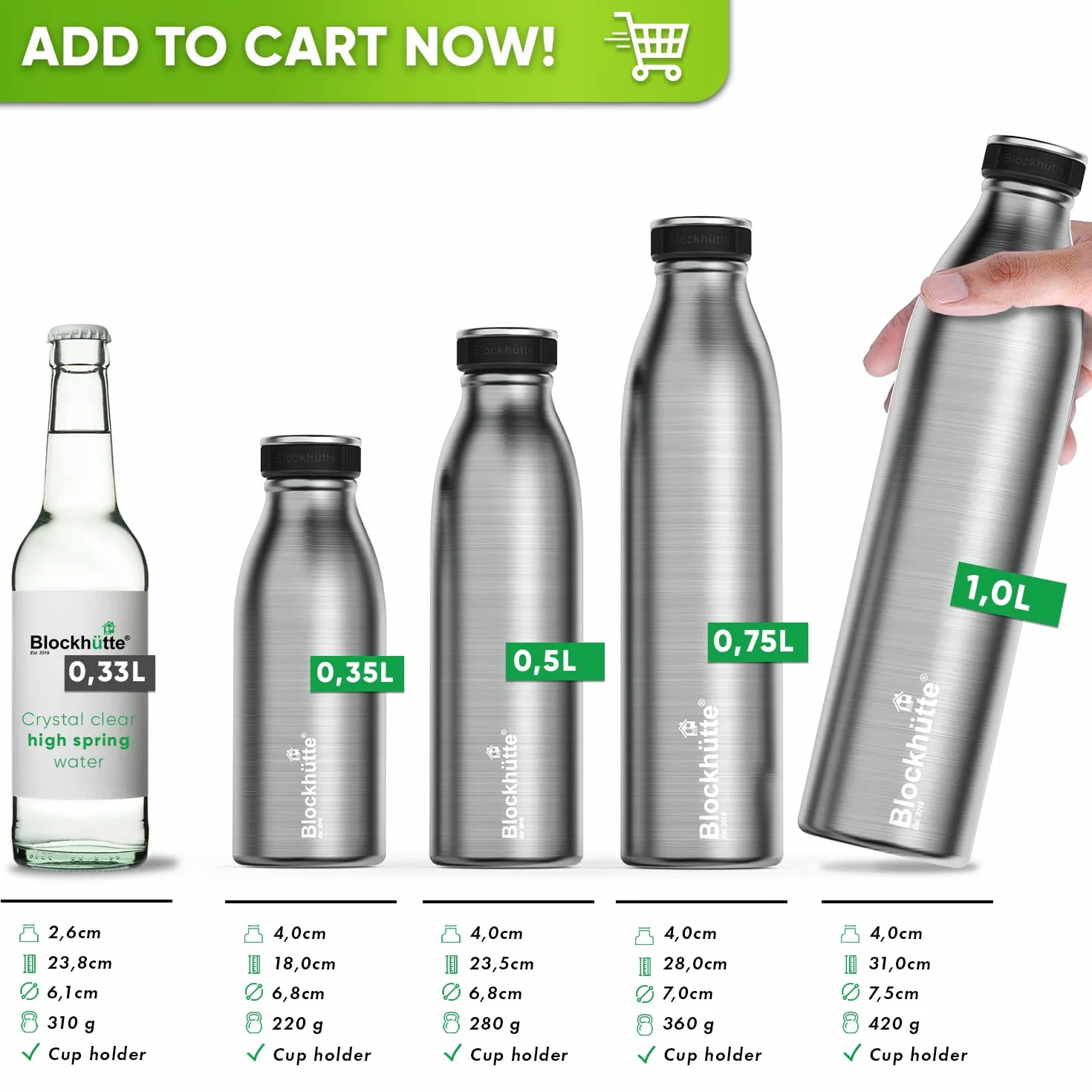 Butelka do picia ze stali nierdzewnej izolowana 1 l 750 ml 500 ml 350 ml szczelna