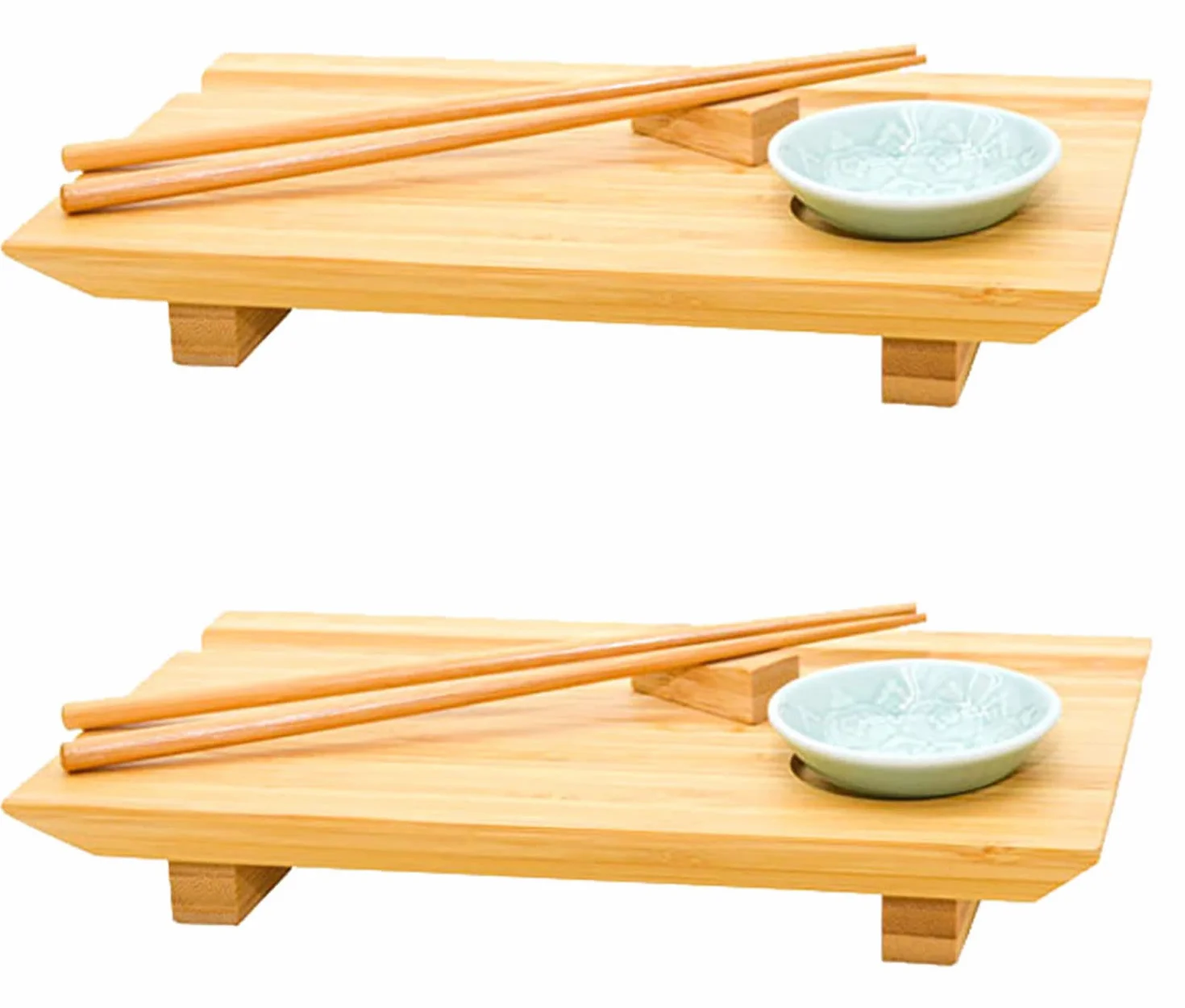 DuneDesign Zestaw naczyń do sushi dla 2 osób bambusowa taca do serwowania 27x16x4
