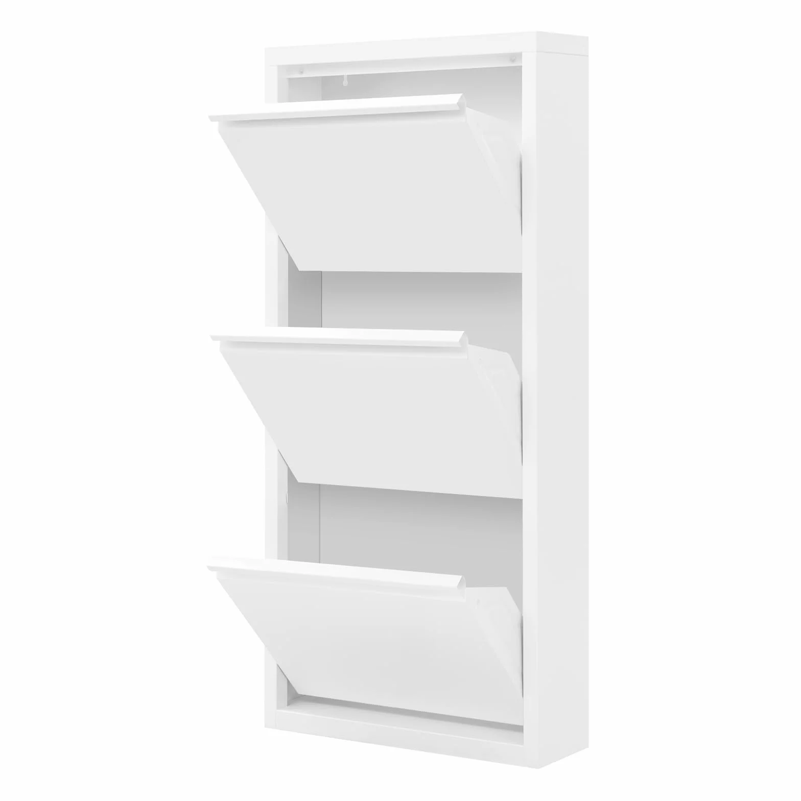 WOLTU SRX41ws szafka na buty z 3 klapkami zamykana wąska metalowa 50x106x15 cm biała