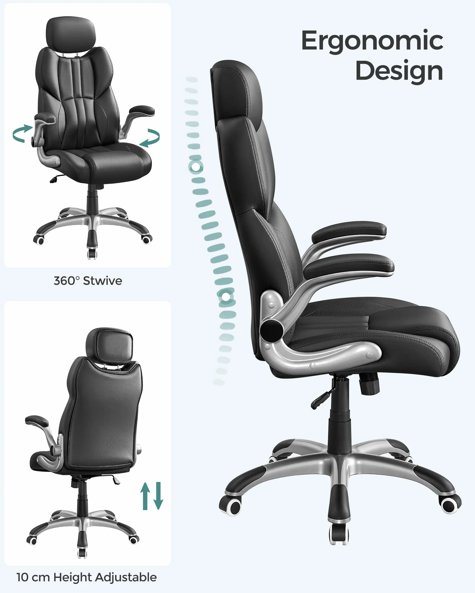 SONGMICS Fotel biurowy ergonomiczny obrotowy OBG65BK 150 kg czarny