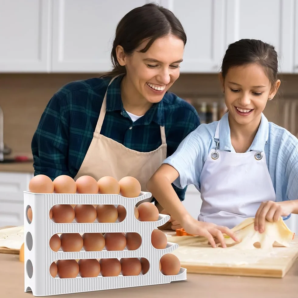 Uchwyt na jajka organizer lodówki, automatyczne toczenie oszczędzające miejsce przechowywanie jajek, uchwyt na jajka do lodówki, kuchnia - 1 sztuka, Egg Holder