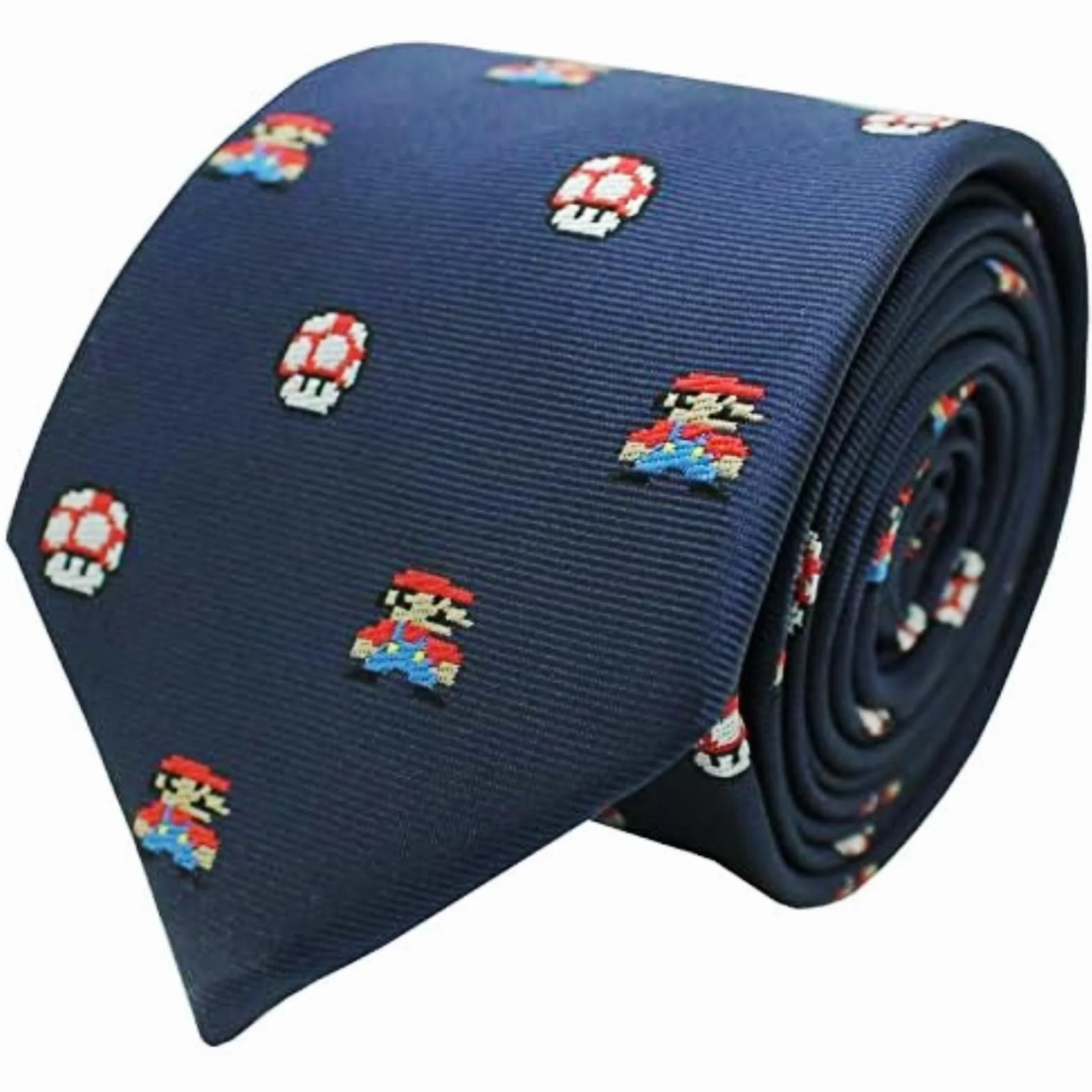 BRACO Krawat Mario Bros Piksele Grzyb Toad Granatowy | Wąski elegancki krawat gamingowy, rozmiar 6 x 155 cm, wzór pixel do garnituru, imprez i wydarzeń