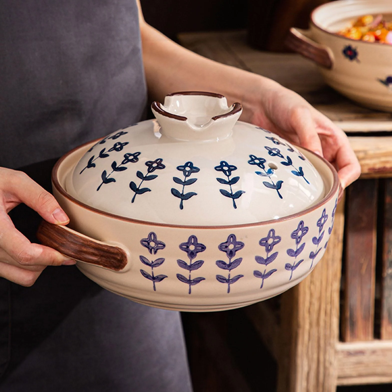 Donabe Japoński garnek ceramiczny z pokrywką gliniany do ryżu i zupy