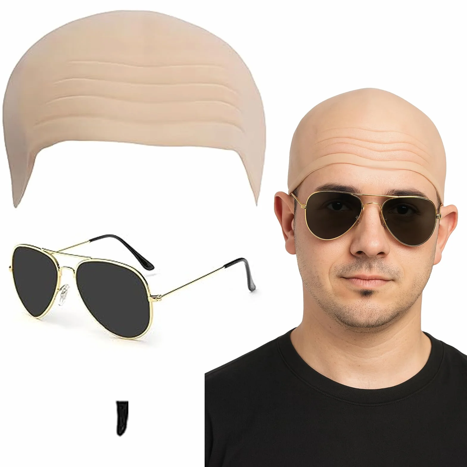 Akcesoria do cosplay, zestaw cosplay, łysa skóra głowy, fajne słońce oczy, mały kawałek czarnej sztucznej brody, męski kostium imprezowy