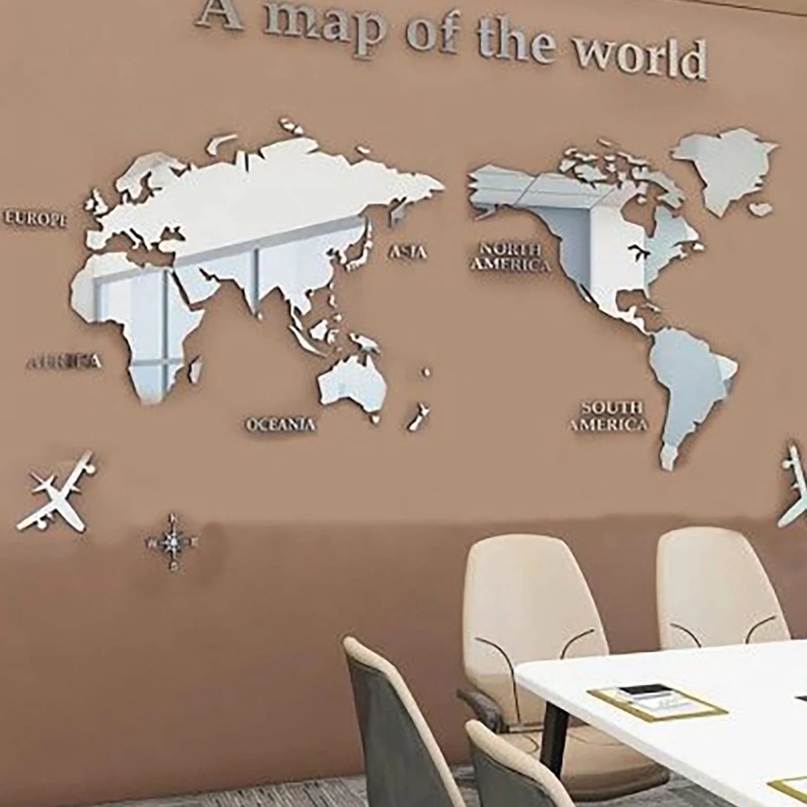 Pegatinas 3D Mapa del Mundo - Murales Decorativos de Pared para Oficina, Dormitorio, Sala - Calcomanía DIY Acrílica Negra 47,24 Pulgadas