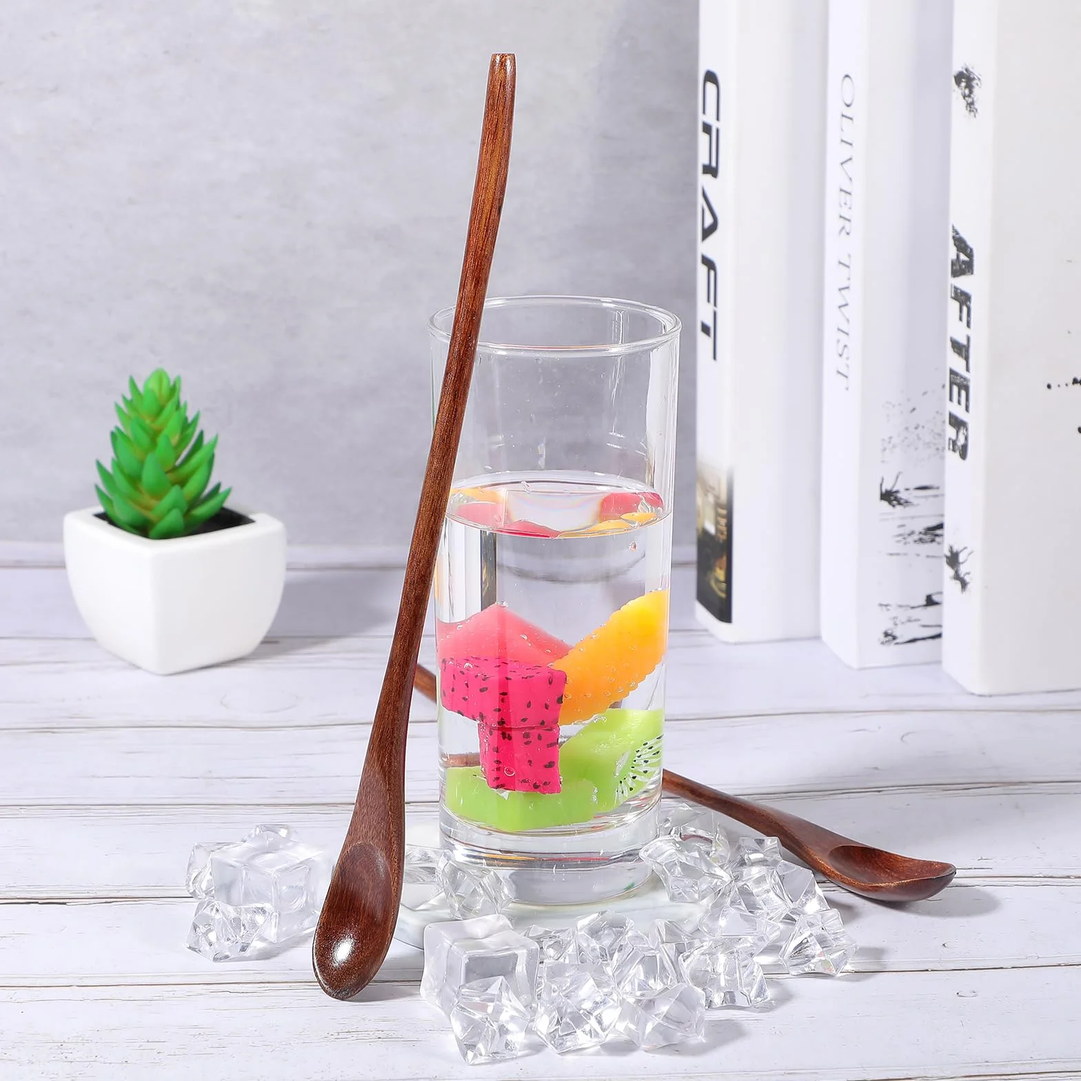 Długie drewniane łyżeczki do herbaty i kawy 19,8 cm Gjinxi