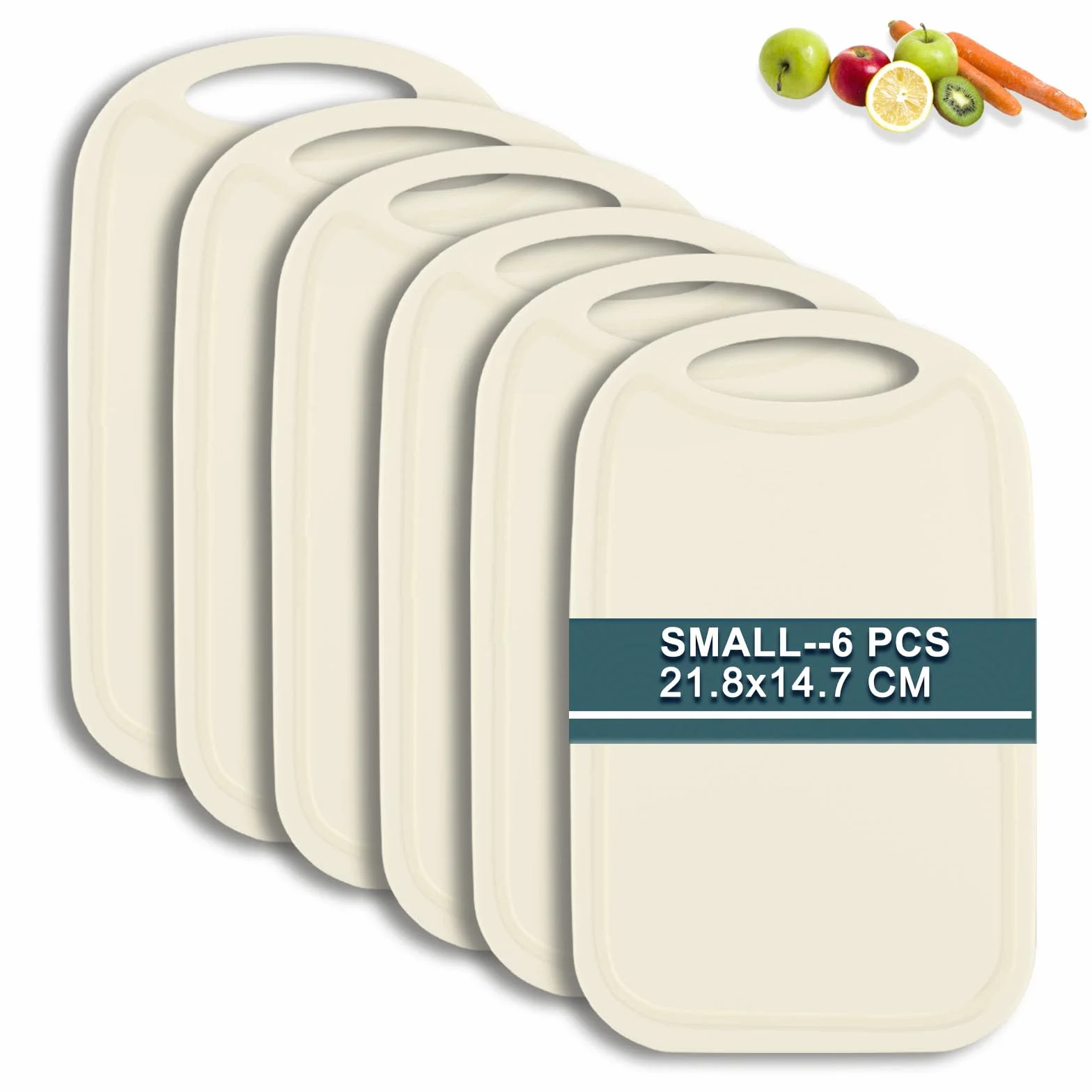 hunnycook deska śniadaniowa, zestaw 6 sztuk, z rowkiem na sok, antybakteryjna, z tworzywa sztucznego, antypoślizgowa, bez BPA, mała, kremowa, z tworzywa sztucznego, nadaje się do mycia w zmywarce