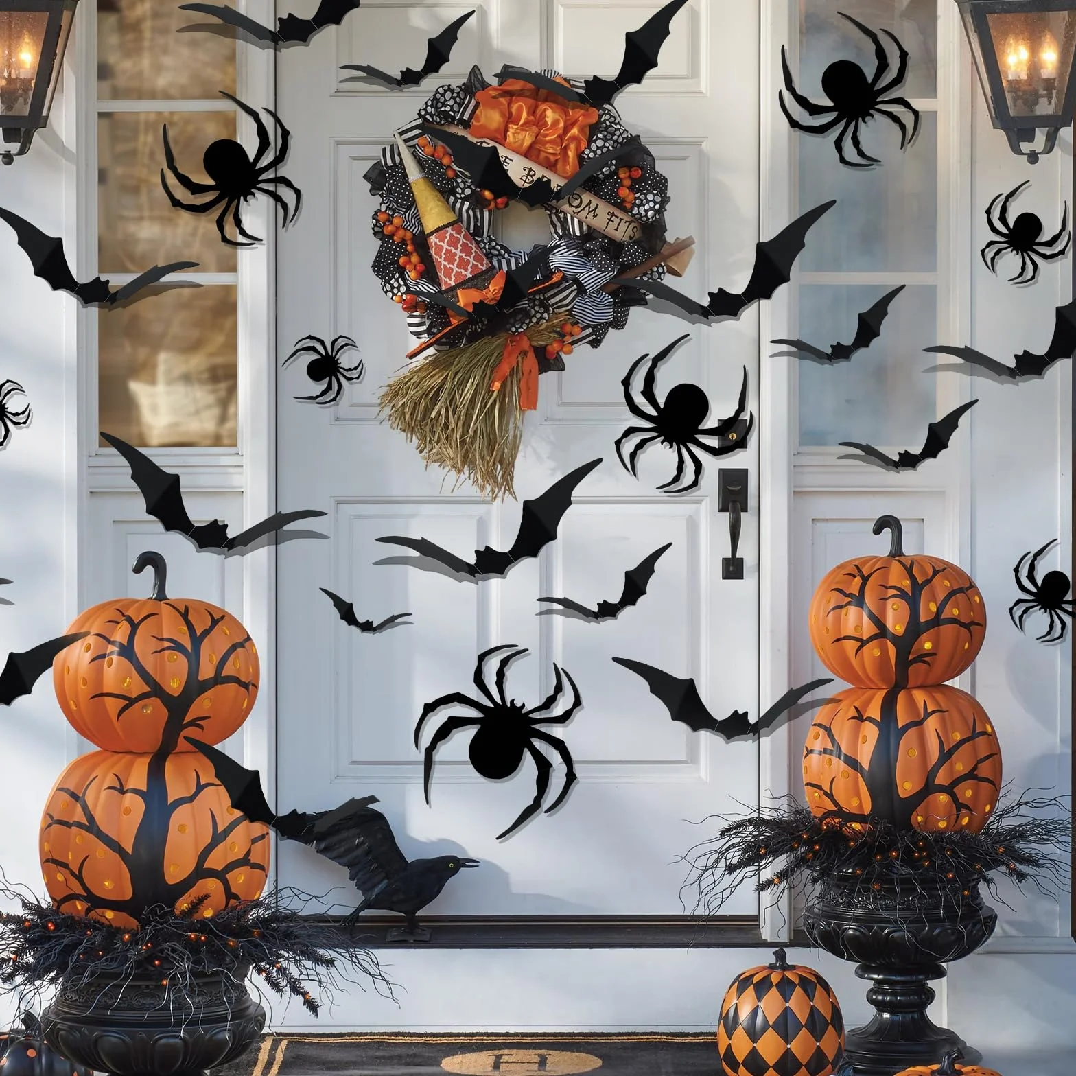 Gucass 72 sztuki naklejki ścienne nietoperz 3D Halloween dekoracje PCW wodoszczelne czarne