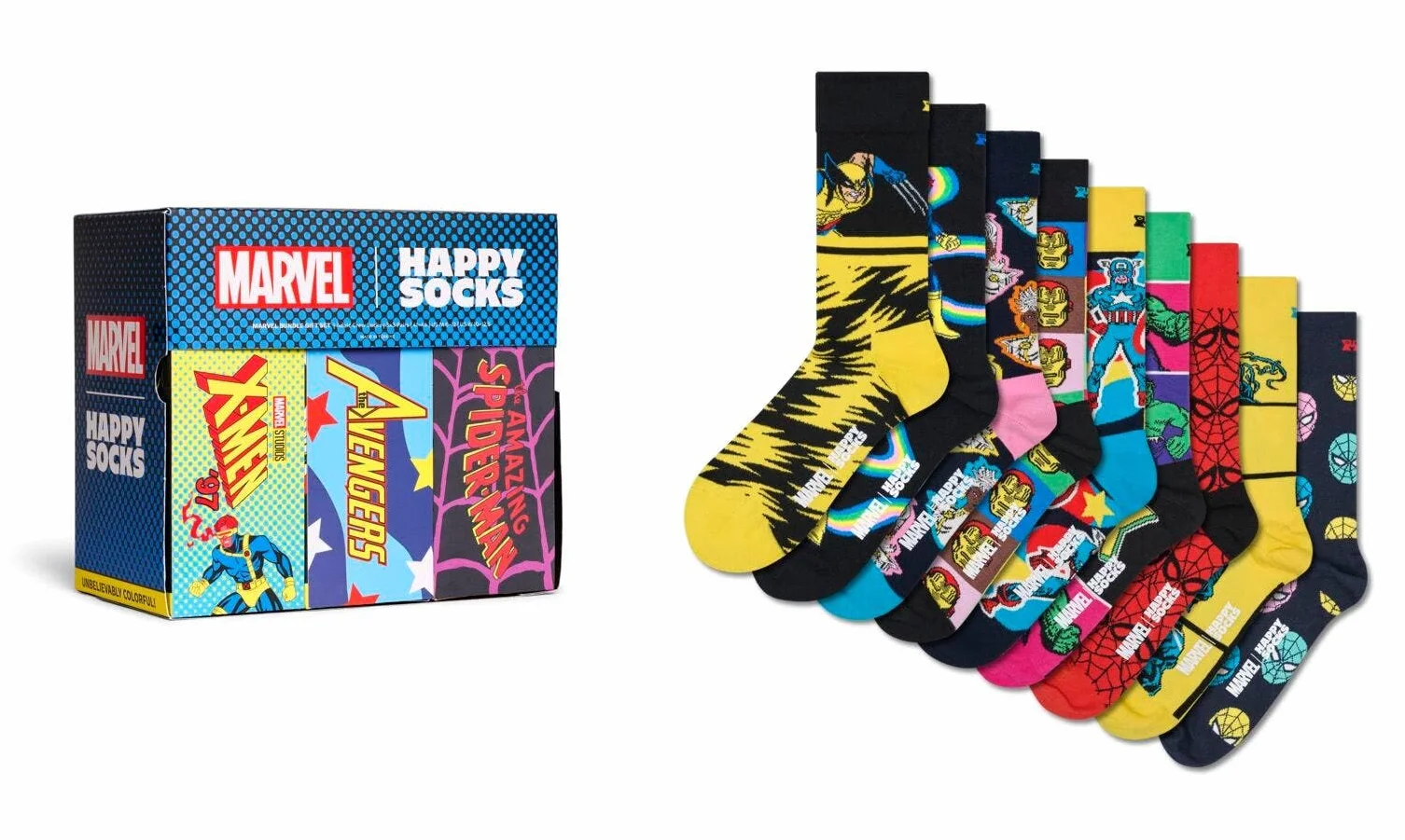 Happy Socks MARVEL™ Zestaw upominkowy dla kolekcjonerów 9 skarpet bawełnianych unisex, czarne, rozmiar 41-46