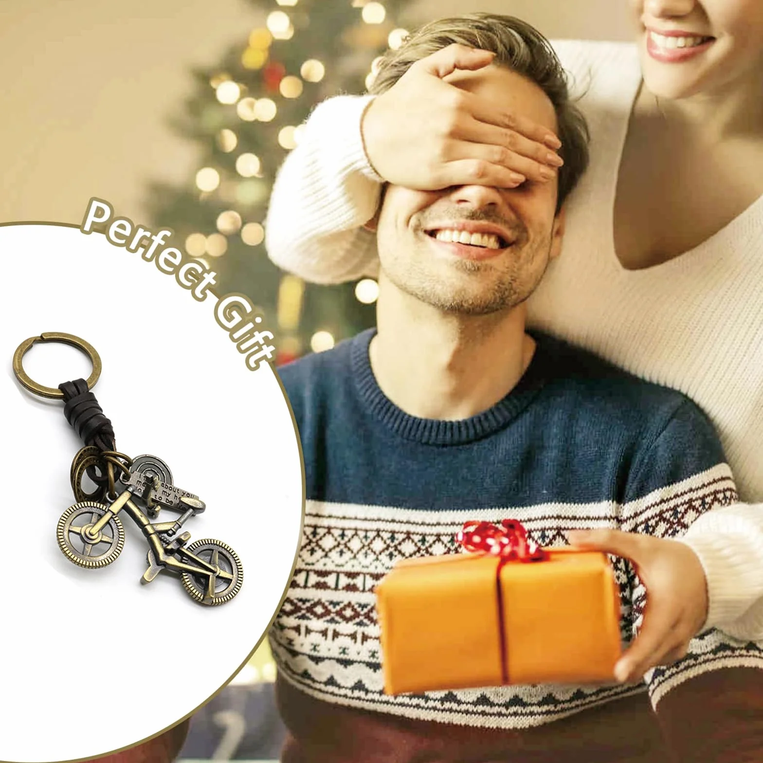 Brelok rowerowy, brelok rowerowy wykonany ze skóry i metalu, brelok spersonalizowany breloczek do kluczy szczęśliwy amulet prezent na walentynki, urodziny, Boże Narodzenie i rocznicę prezent dla