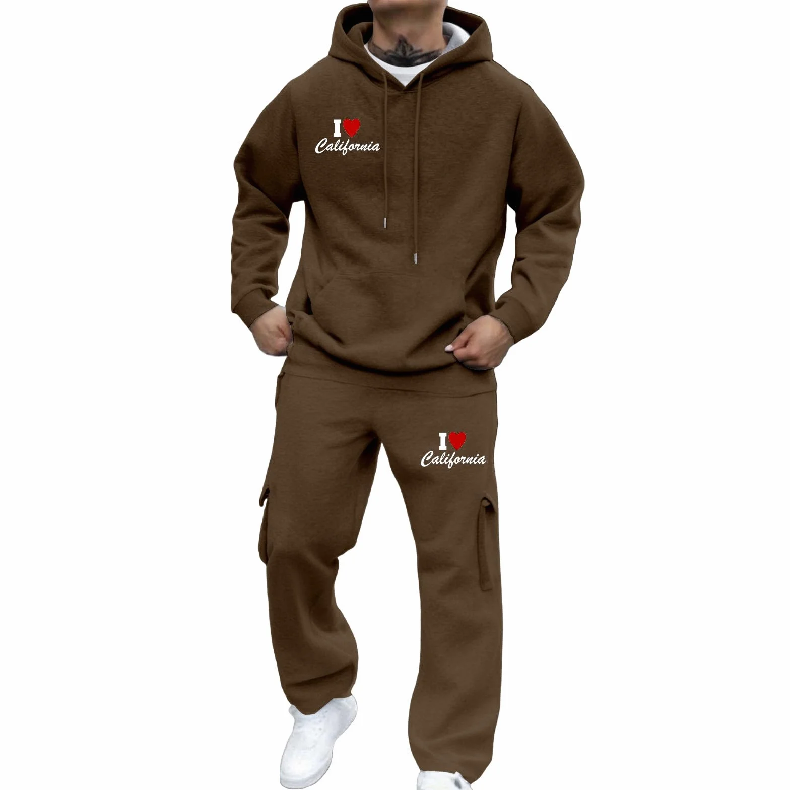 Generisch Męski dres do joggingu, bluza z kapturem, spodnie do biegania, jednokolorowy, dres treningowy, strój rekreacyjny, przewiewna bawełna, ciepła bawełna Y2K, kieszenie, kaptur, zestaw dresowy
