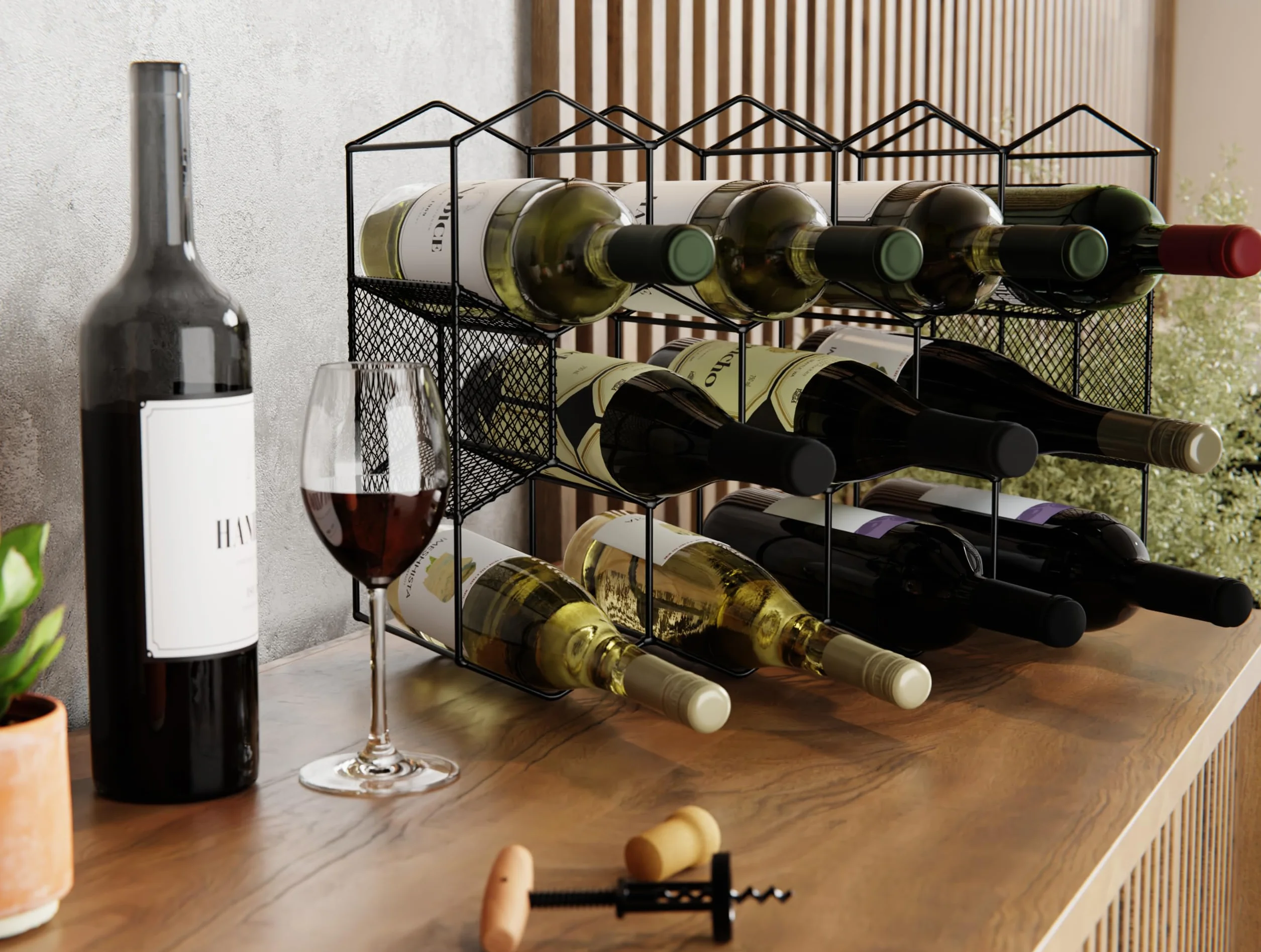 Lenmar Seria LOFT Regał na Wino z Metalu, 5-30 Butelek, Uchwyt do Piwnicy, Wytrzymałe Przechowywanie (LOFT 1-11, 11 Butelek)