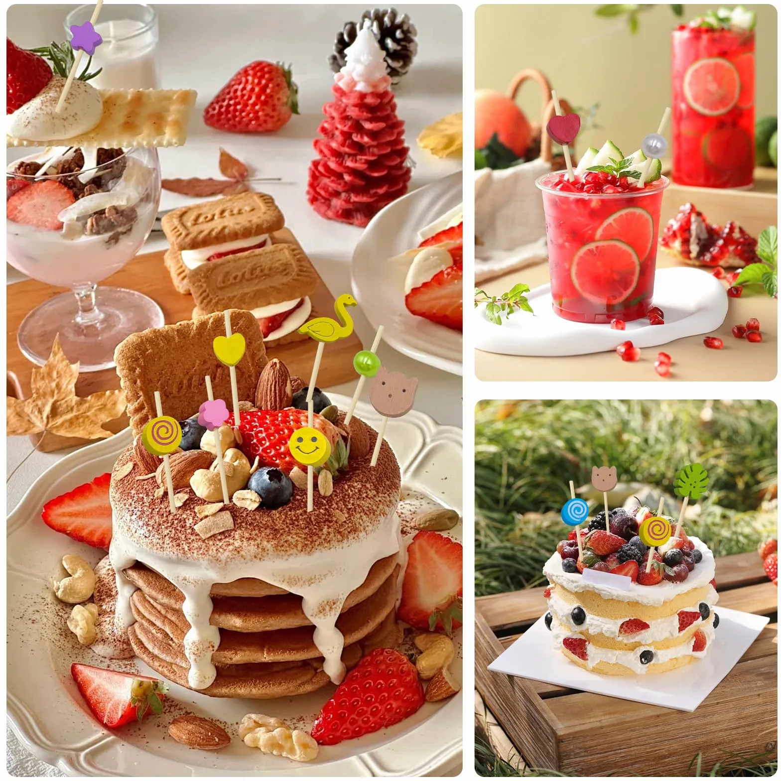100 sztuk wykałaczek na imprezy, wykałaczki do aperitifu, dekoracje szpikulców koktajlowych, 12 cm długie drewniane wykałaczki do koktajli, owoców, przekąsek na przekąski, napoje, ciasta
