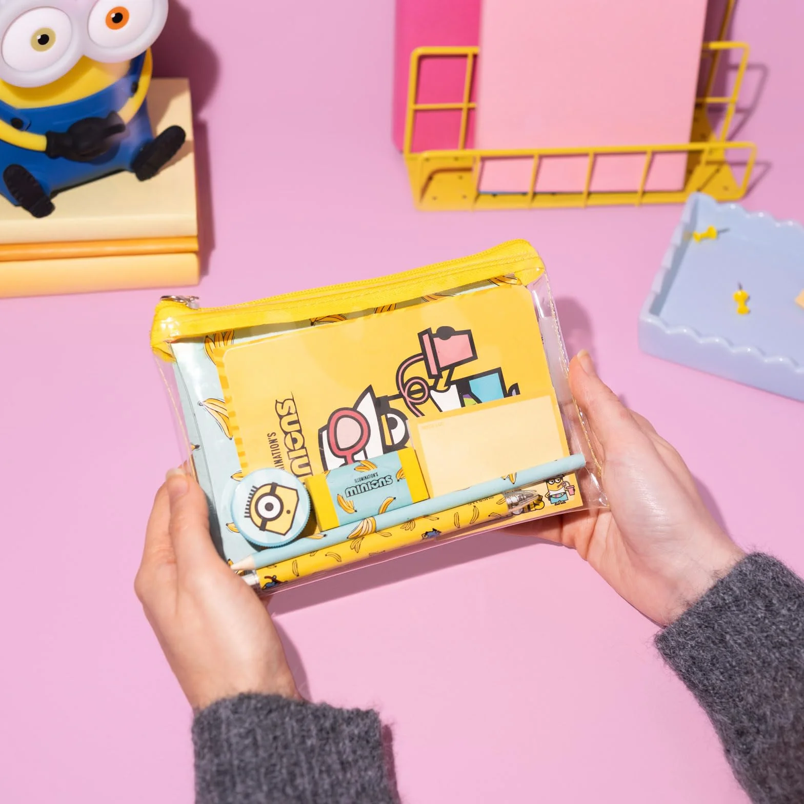 Grupo Erik Stationery Set - Minions Gifts | Pencil Case with A6 Notebook, Sticky Notes, Stickers, Pen, Pencil, Eraser, Sharpener | Minion Gifts, Cute Stationery