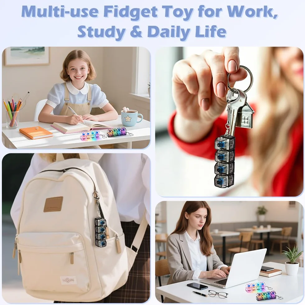AUAUY Klawiatura Fidget Brelok do kluczy, przenośna klawiatura typu clicky Fidget z brelokiem, zabawna klawiatura Fidget Clicker do łagodzenia stresu, fajny brelok dekompresyjny dla dorosłych
