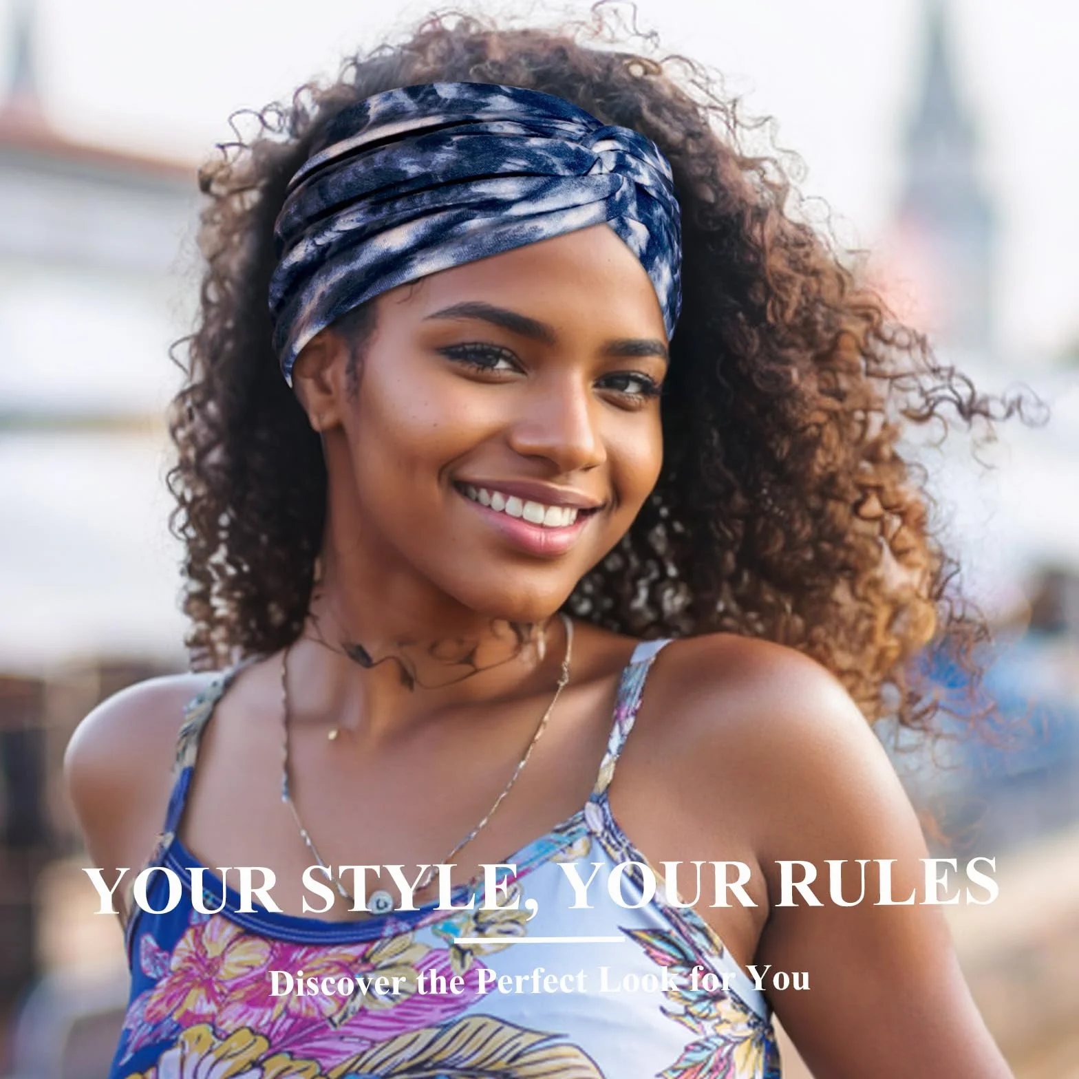 Kavya Opaska na Głowę Damska, Bandana Print, 4 Sztuki, 10 cm Szerokości, Elastyczna, Boho Style, do Jogi i Sportu (Niebieski, brązowy, szary, zielony)