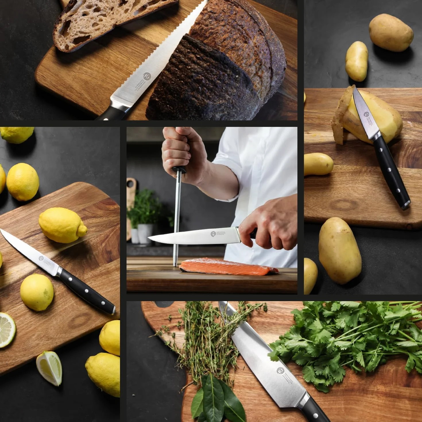 MasterChef Profesjonalny Zestaw Noży Kuchennych 6-Częściowy Stal Nierdzewna Wysokowęglowa