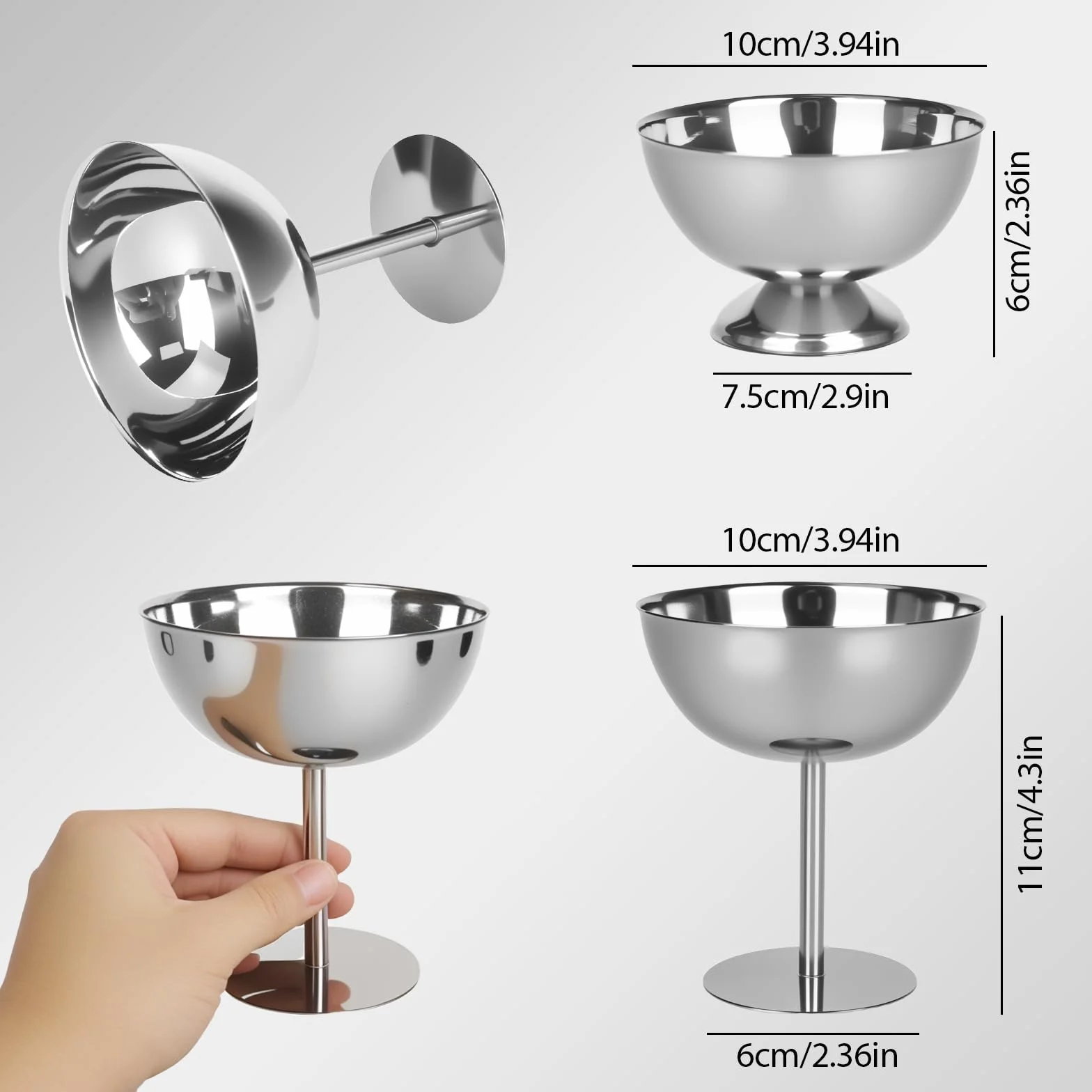 Stal nierdzewna miseczki na lody 200 ml 2 sztuki
