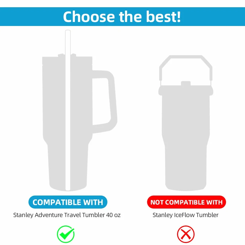 AUAUY Zamienne słomki ze stali nierdzewnej do kubka Stanley, słomki wielokrotnego użytku, kompatybilne ze Stanley Adventure Quencher Travel Tumbler, trwałe słomki do kubków ze szczotką do czyszczenia