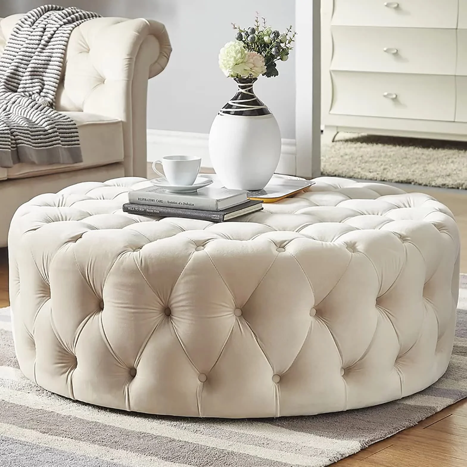 Pluszowy Puf Welurowy Stolik do Kawy 60x60x40 cm