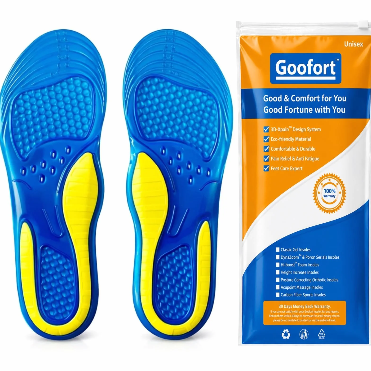 Goofort Damskie i męskie wkładki żelowe 3D-Xpain amortyzacja wstrząsów masaż sporty wspierające ortopedyczne wkładki do butów trekkingowych biegania buty sportowe wygodne wsparcie łuku