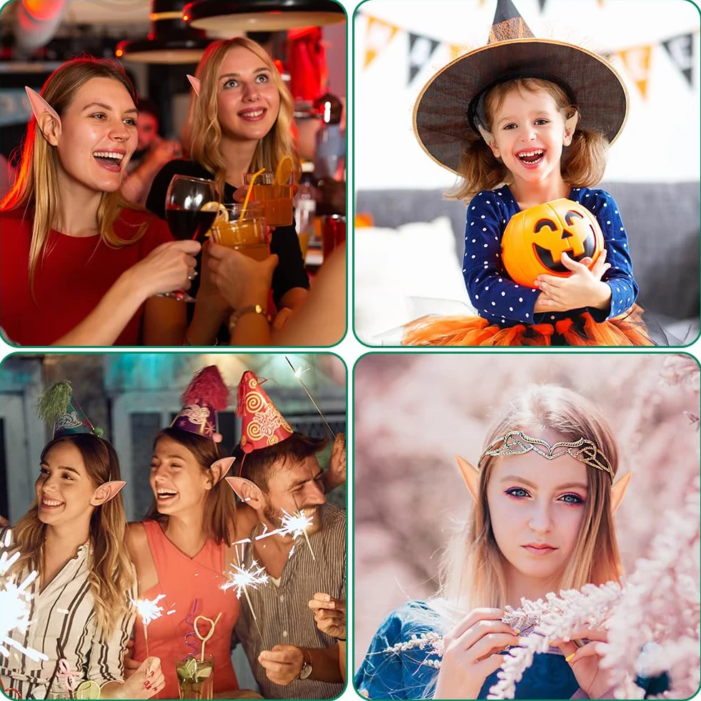 Aomig 9 par miękkich elfów dla dzieci i dorosłych, lateksowe uszy elfa, wróżki, Halloween, akcesoria na Boże Narodzenie, karnawał, 3 rozmiary (jasne, różowe)