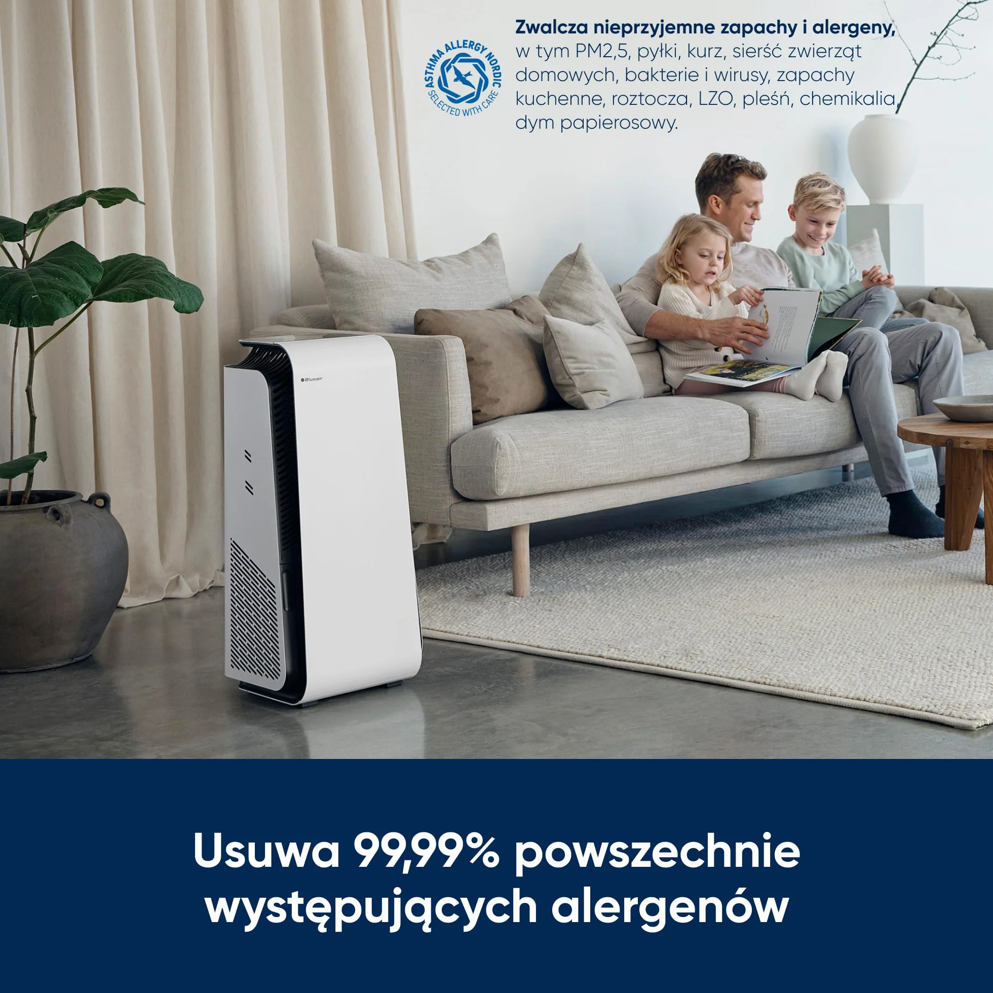 BLUEAIR HealthProtect 7470i Oczyszczacz Powietrza HEPA 91m² Cichy Przeciw Bakteriom Alergenom Wirusom Dymowi Biały