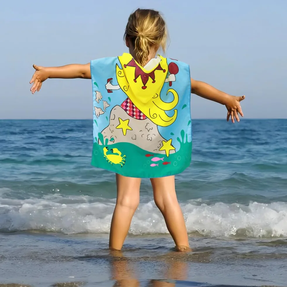 Ręcznik z kapturem dla dzieci, ponczo z kapturem, syrenka, ręcznik plażowy z mikrofibry, ręcznik kąpielowy, szybkoschnący, miękki, bez piasku, ponczo, ręcznik kąpielowy dla dzieci, chłopców,