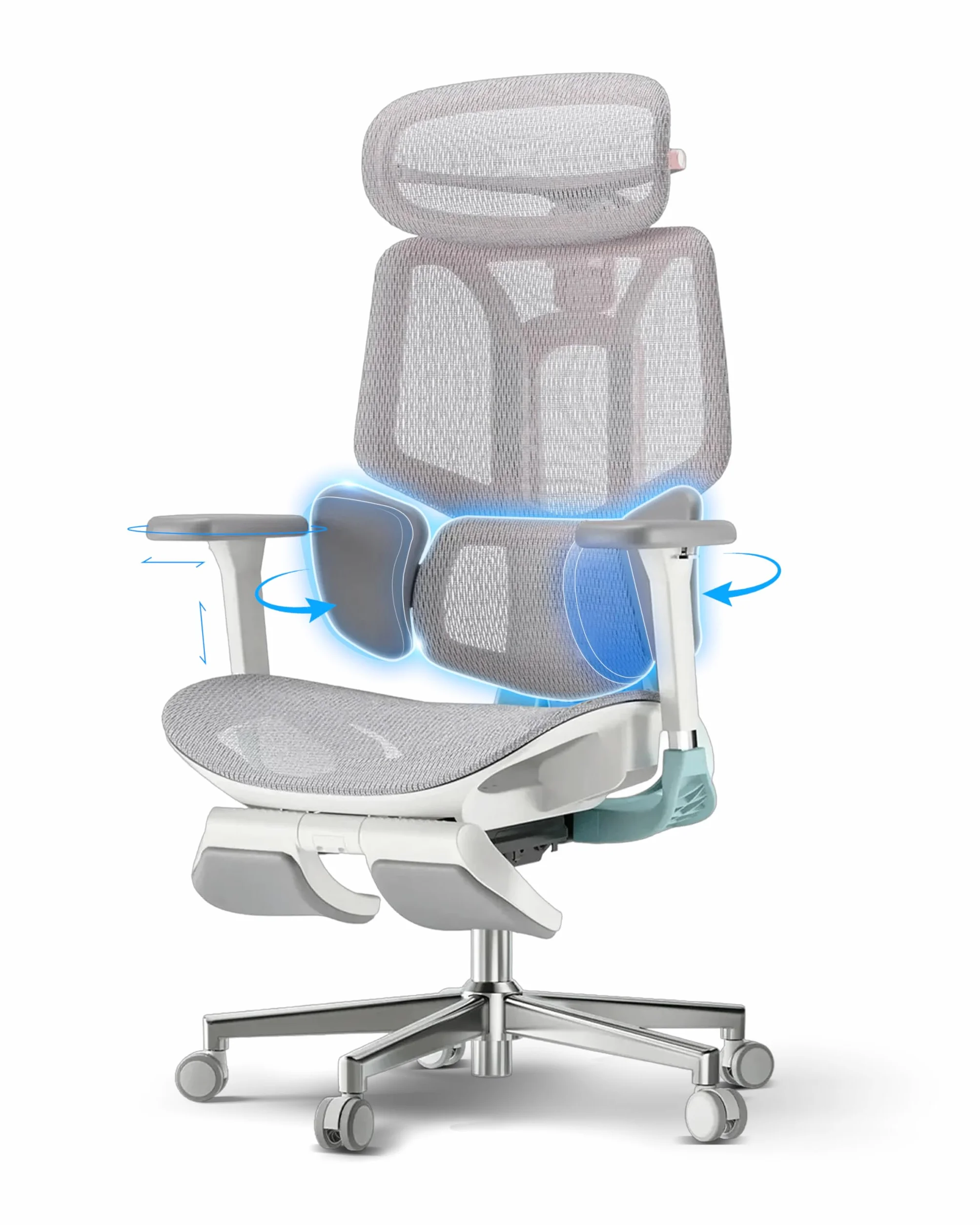 Hbada E3 Pro Ergonomiczny Fotel Biurowy z Dynamicznym Wsparciem Lędźwiowym 3-Strefowym, Regulowany Zagłówek 4D, Podłokietniki 4D, Podnóżek, Różowy