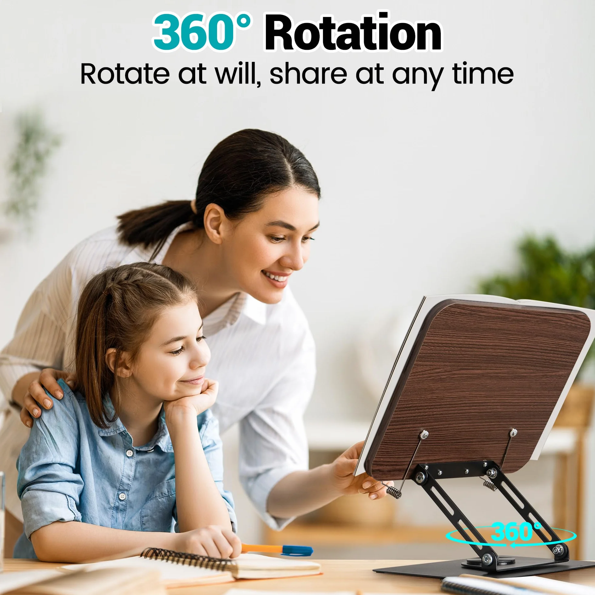 Regulowany drewniany stojak na książki obracany 360° składany