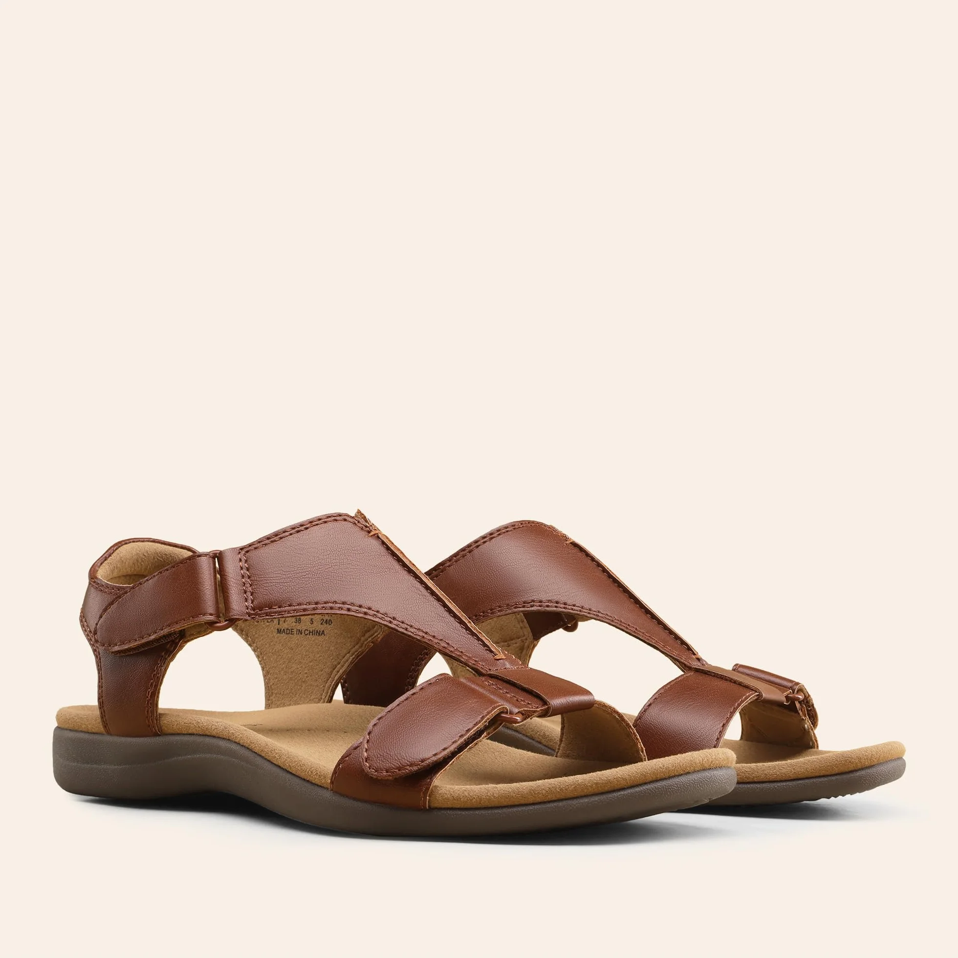 DREAM PAIRS Damskie sandały wsparcie łuku T-strap ortopedyczne płaskie sandały wygodne spacery plażowe letnie buty