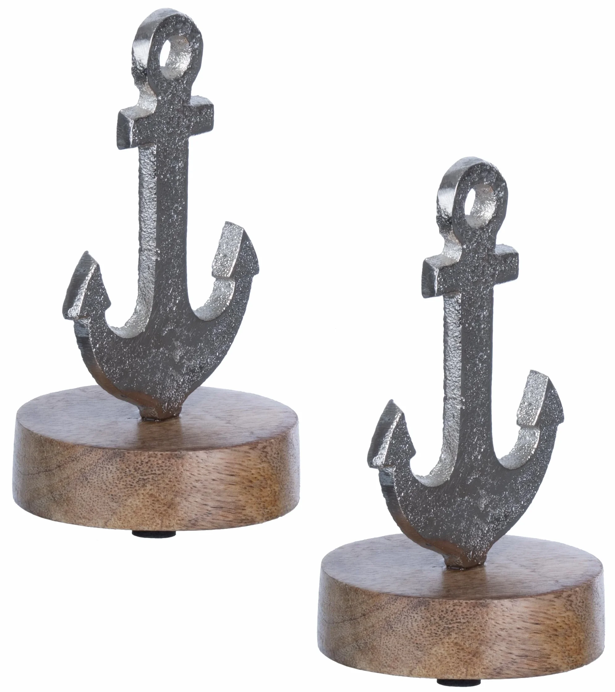 Dekoracyjny zestaw 2 szt. Mini kotwica na nóżce 12 x 7 x 6,5 cm na cokole z drewna mango/aluminium