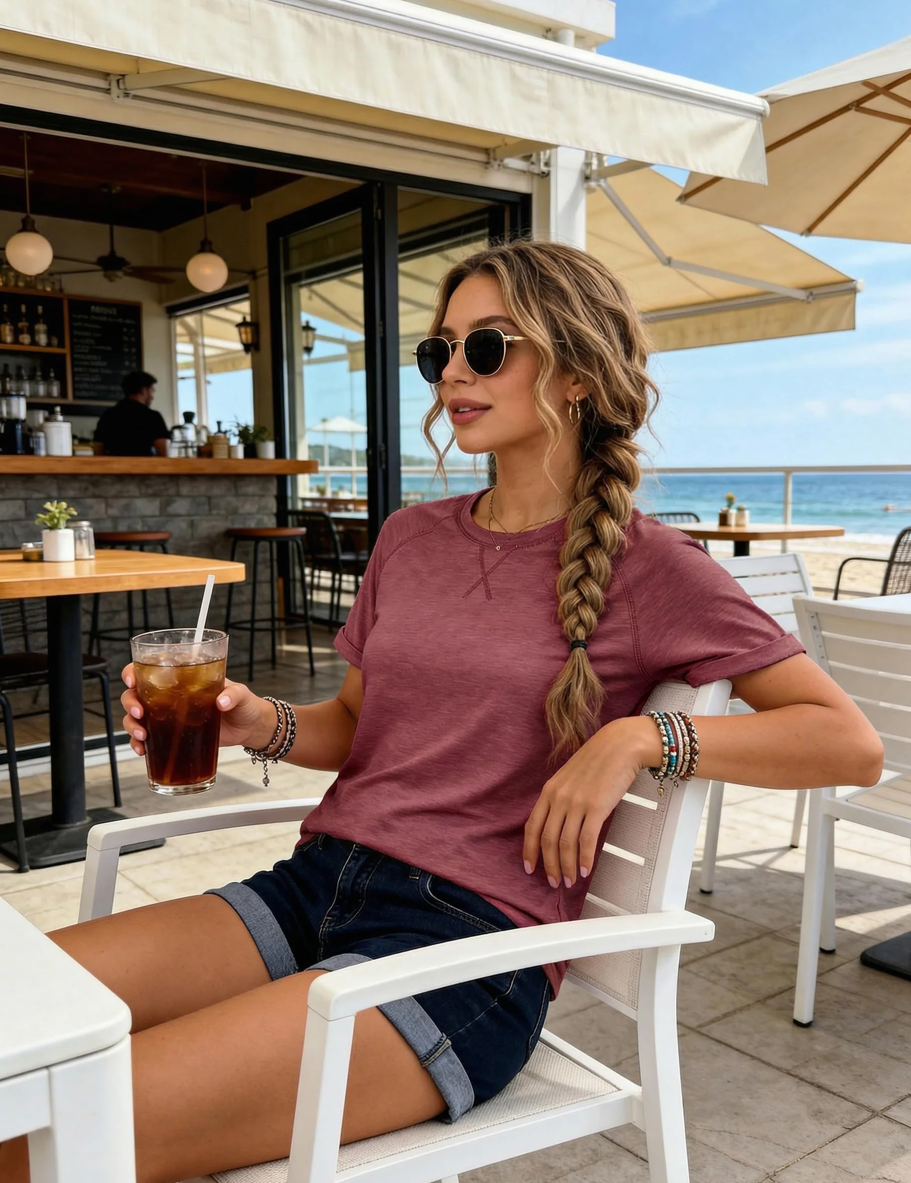Litherday T-shirt damski na lato, okrągły dekolt, casualowy, jednokolorowy, elegancki top z krótkim rękawem, luźna, bawełniana, biznesowa, S-XXL
