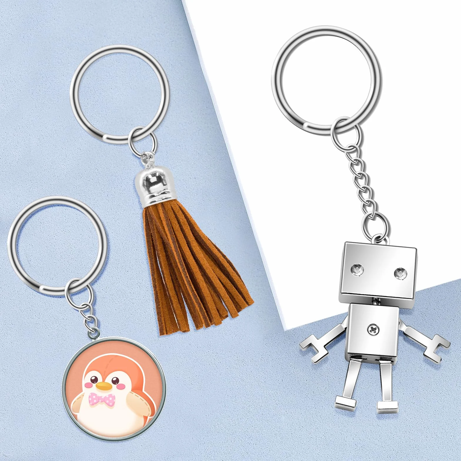 AiQInu 100 sztuk 25 mm kółka na klucze z łańcuchem, pierścienie do breloków z podziałem na łańcuszki, DIY brelok do kluczy do rzemiosła rzemieślniczego - srebrny