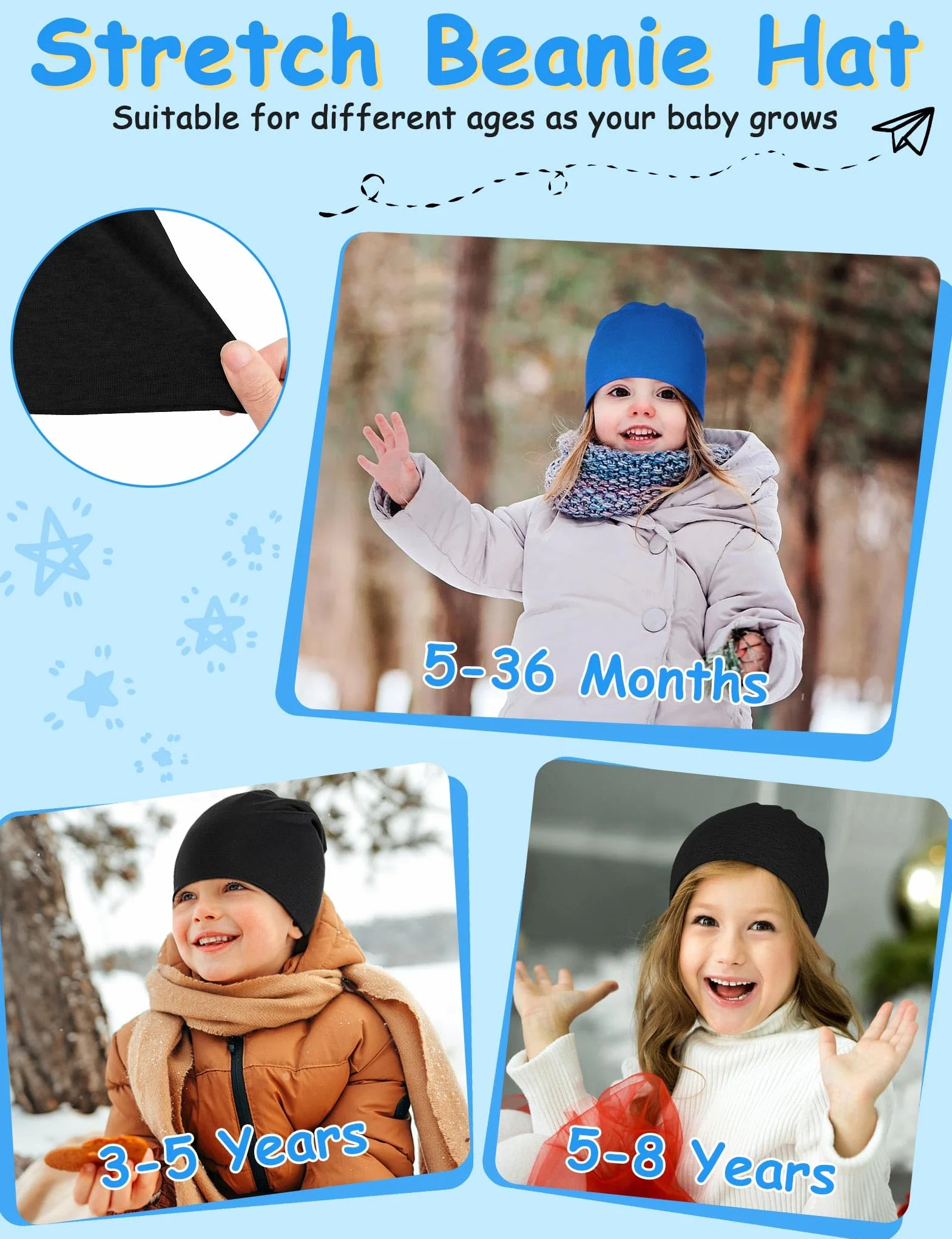 Kiiwah 2 czapki dziecięce Slouch Beanie, miękkie czapki zimowe dla chłopców i dziewczynek, ciepłe czapki dziecięce, dwuwarstwowa czapka z dzianiny dla dzieci, na wiosnę, jesień, zimę, czarny