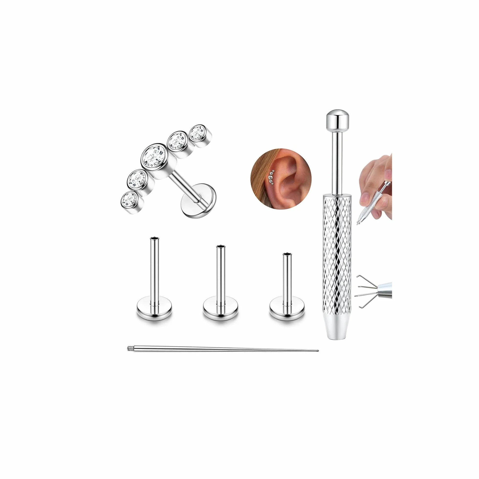 YADOCA G23 tytanowy kolczyk helix, biżuteria do chrząstki, wewnętrznie gwintowany, płaski tył, kolczyk do ucha, labret conch, hipoalergiczne kolczyki helix, srebro, złoto, tragus, biżuteria