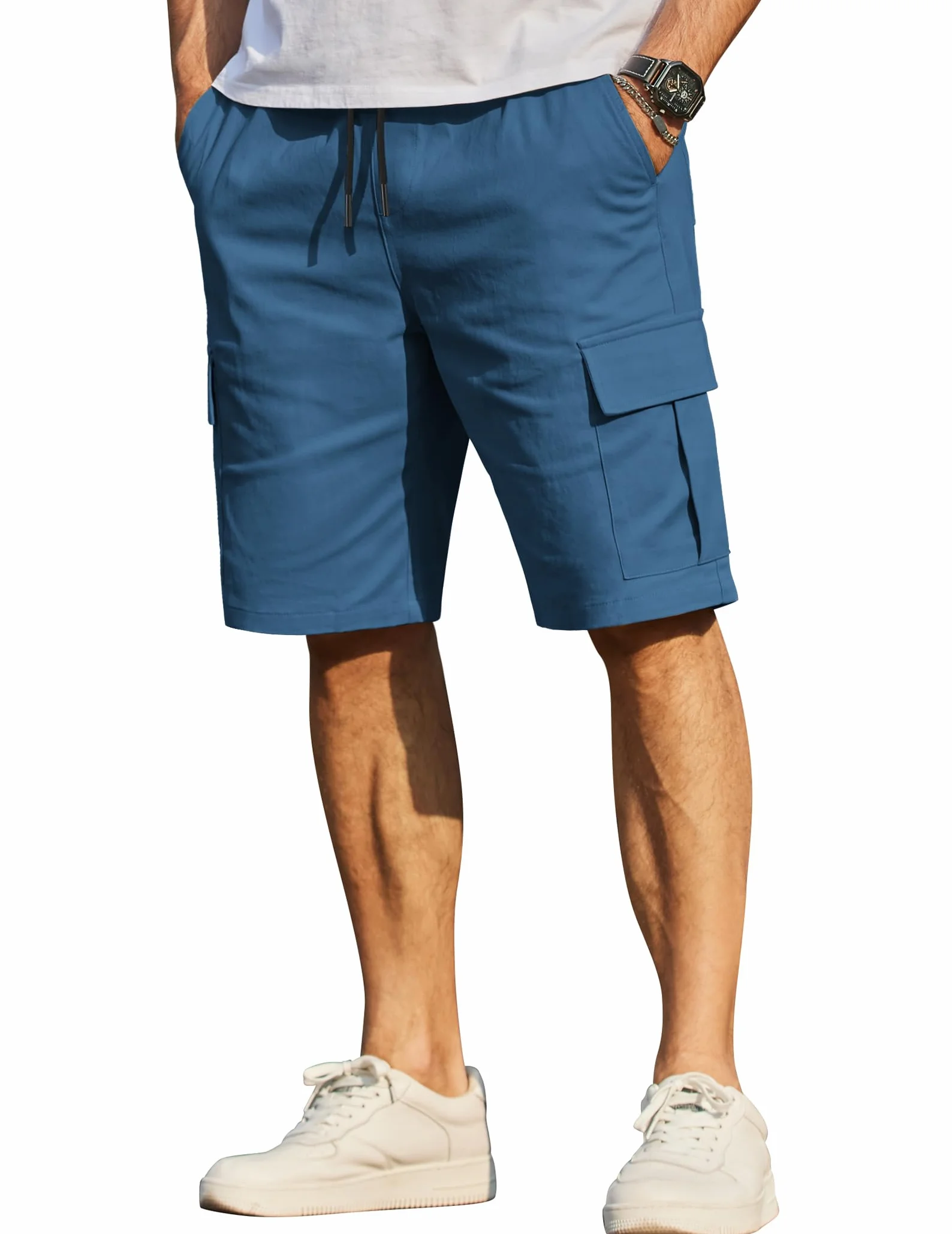 COOFANDY Krótkie spodenki męskie, bawełniane, cargo, spodenki rekreacyjne, krótkie, elastyczna talia, lato, chinosy, z kieszeniami, S-3XL
