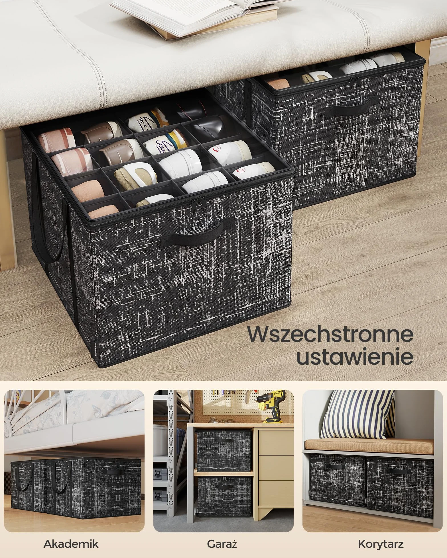 SONGMICS Organizer na buty, zestaw 2 szt., na 16 par, pudełko do przechowywania, przezroczysta pokrywa, czarny
