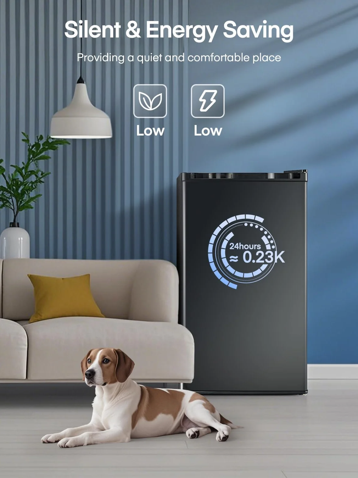 Lodówka FOHERE 90 l z zamrażalnikiem | Mała lodówka z szufladą na owoce i warzywa | 7 regulowanych poziomów temperatury | 84 kWh/rok | Odwracalne zawiasy drzwi | Regulowane nóżki | Czarny