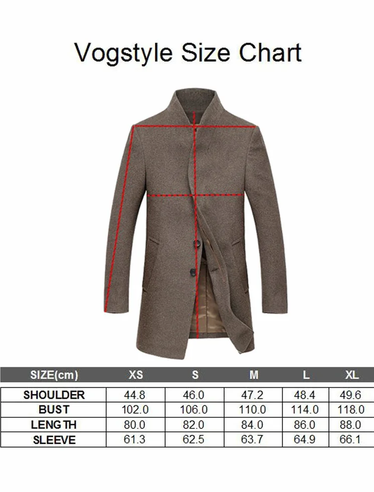 Vogstyle męski płaszcz wełniany, na co dzień, slim fit, trencz