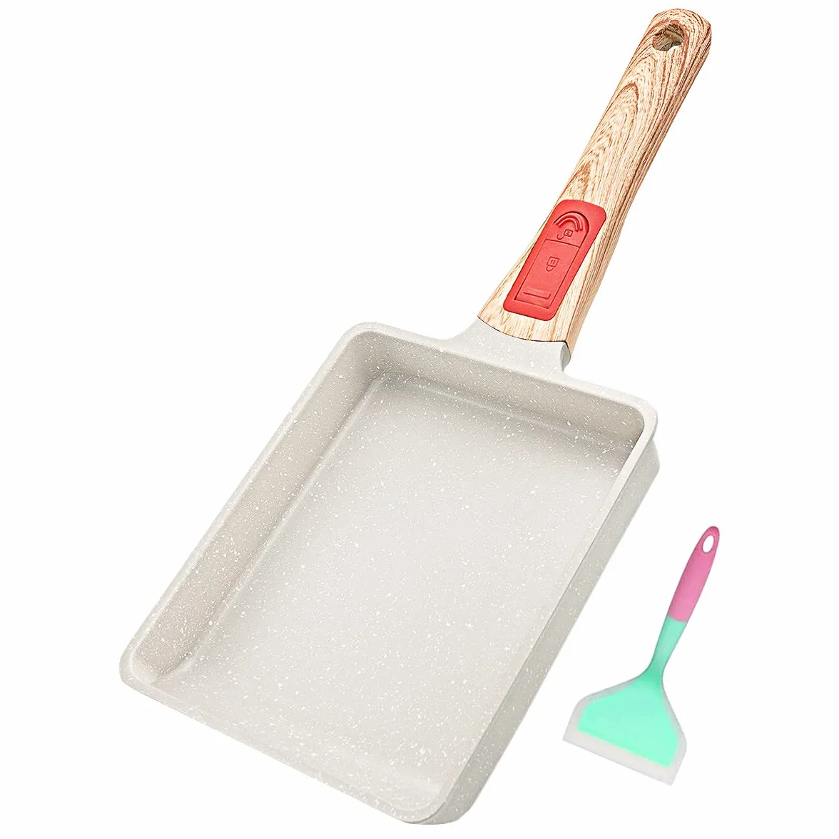 Tamagoyaki Japońska prostokątna patelnia do omletów 19 x 16 cm biała ze zdejmowanym uchwytem
