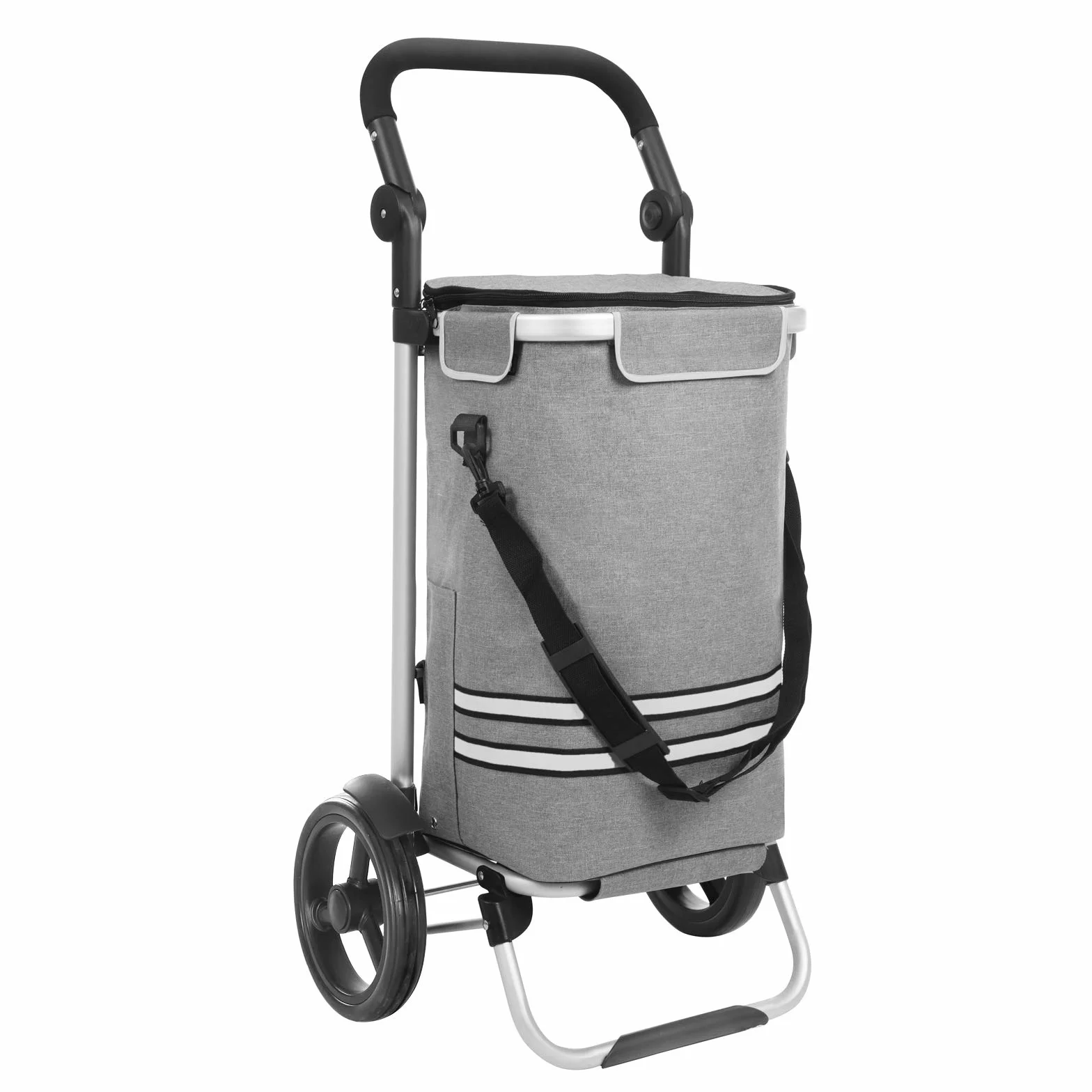 SONGMICS wózek na zakupy, składany, stabilny wózek na zakupy, z kieszenią chłodzącą, duża pojemność 35 l, wielofunkcyjny, ręczny wózek z kółkami, zdejmowana torba, szary KST02GY