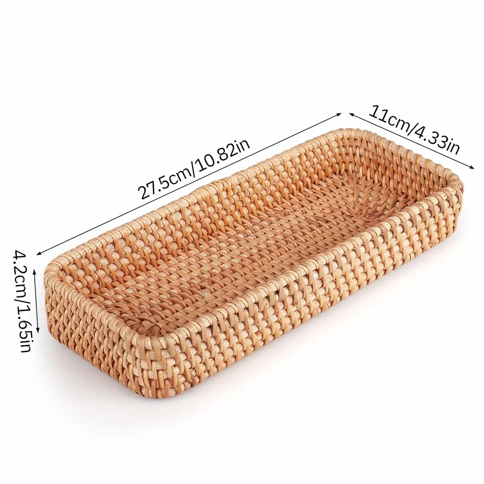 Rattanowy kosz na pieczywo pleciony naturalny 28 x 11,5 x 4 cm