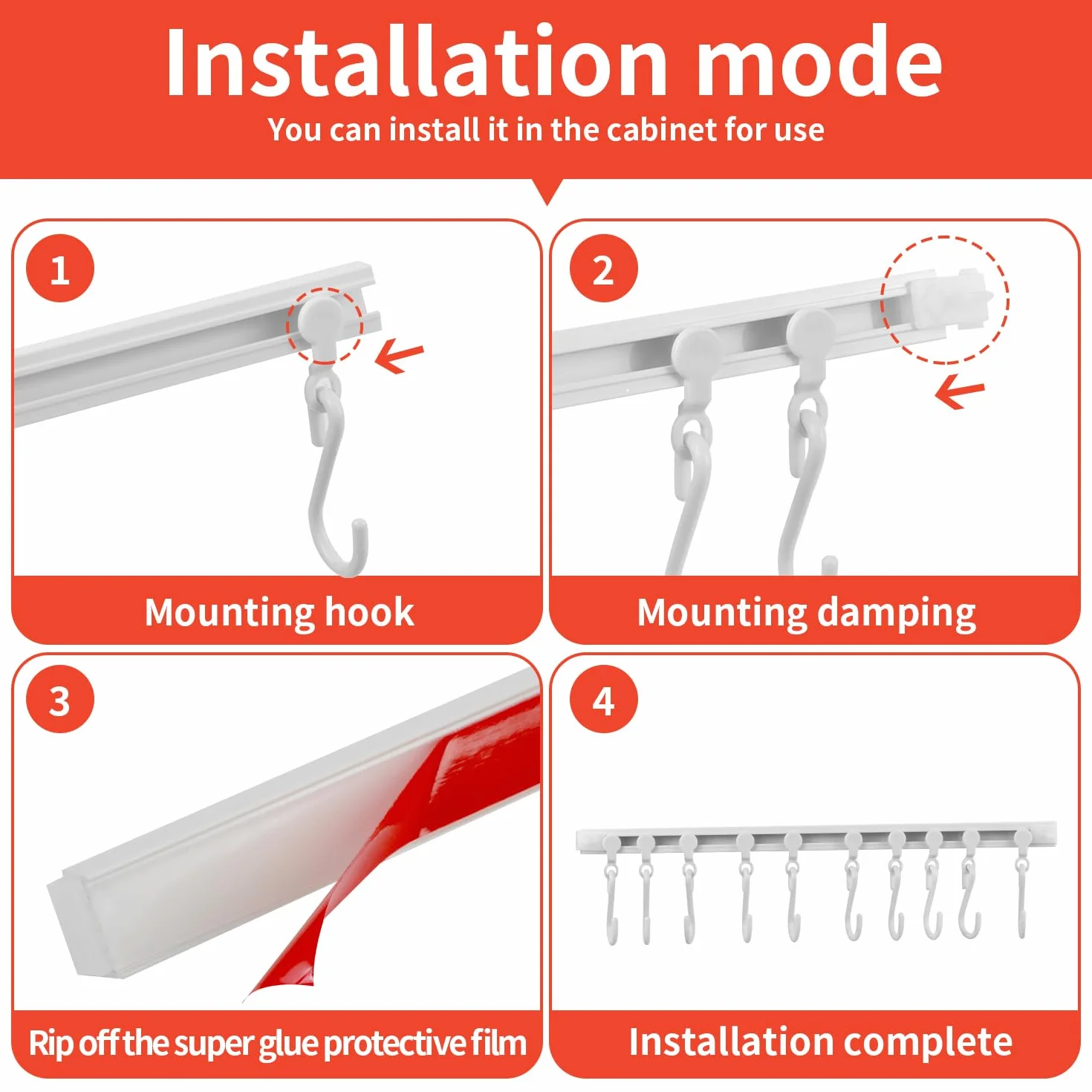 Półka kuchenna Bar Uchwyt na przybory z 10 hakami, bez wiertła