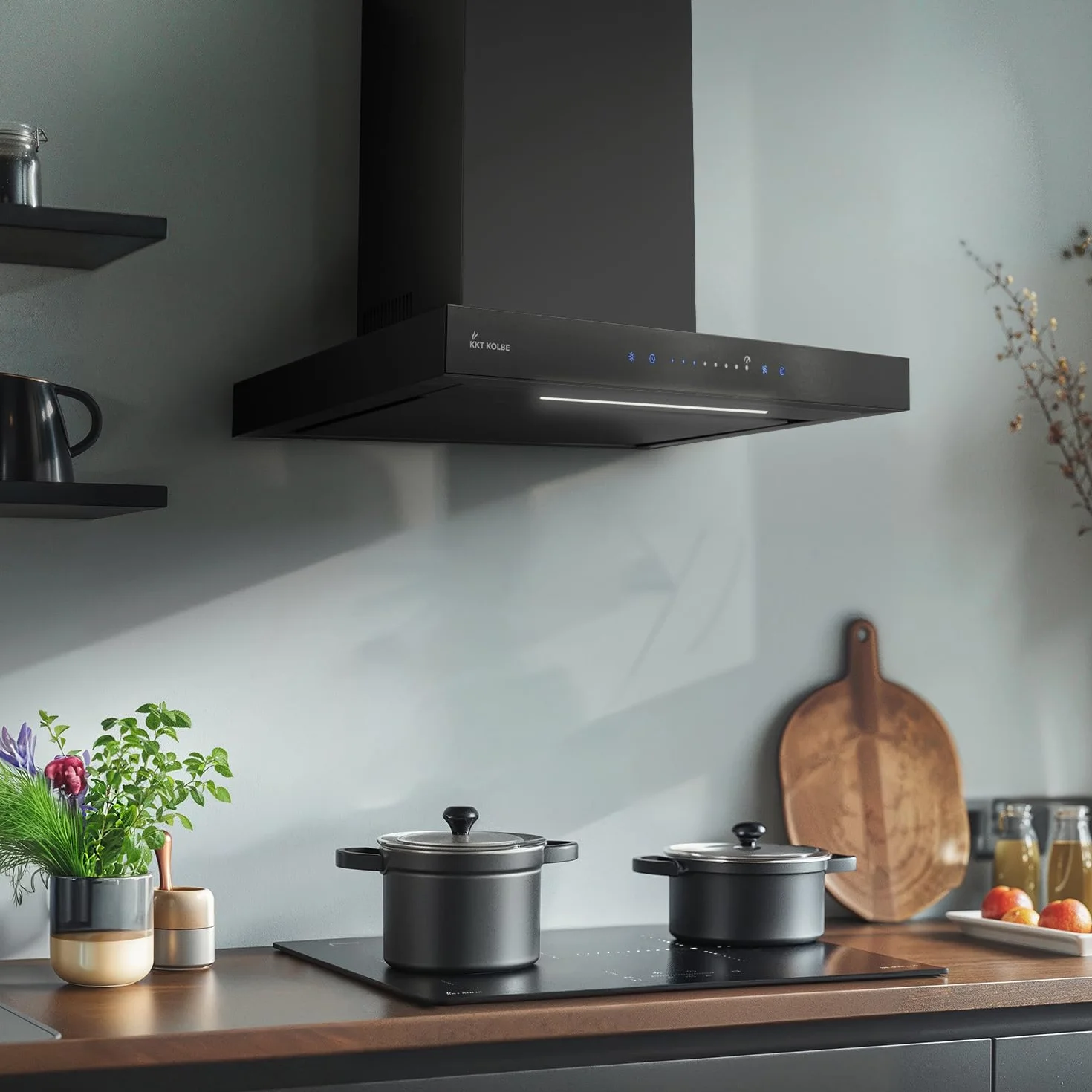 Okap kuchenny 60 cm stal nierdzewna czarne szkło WiFi FLAT6006S