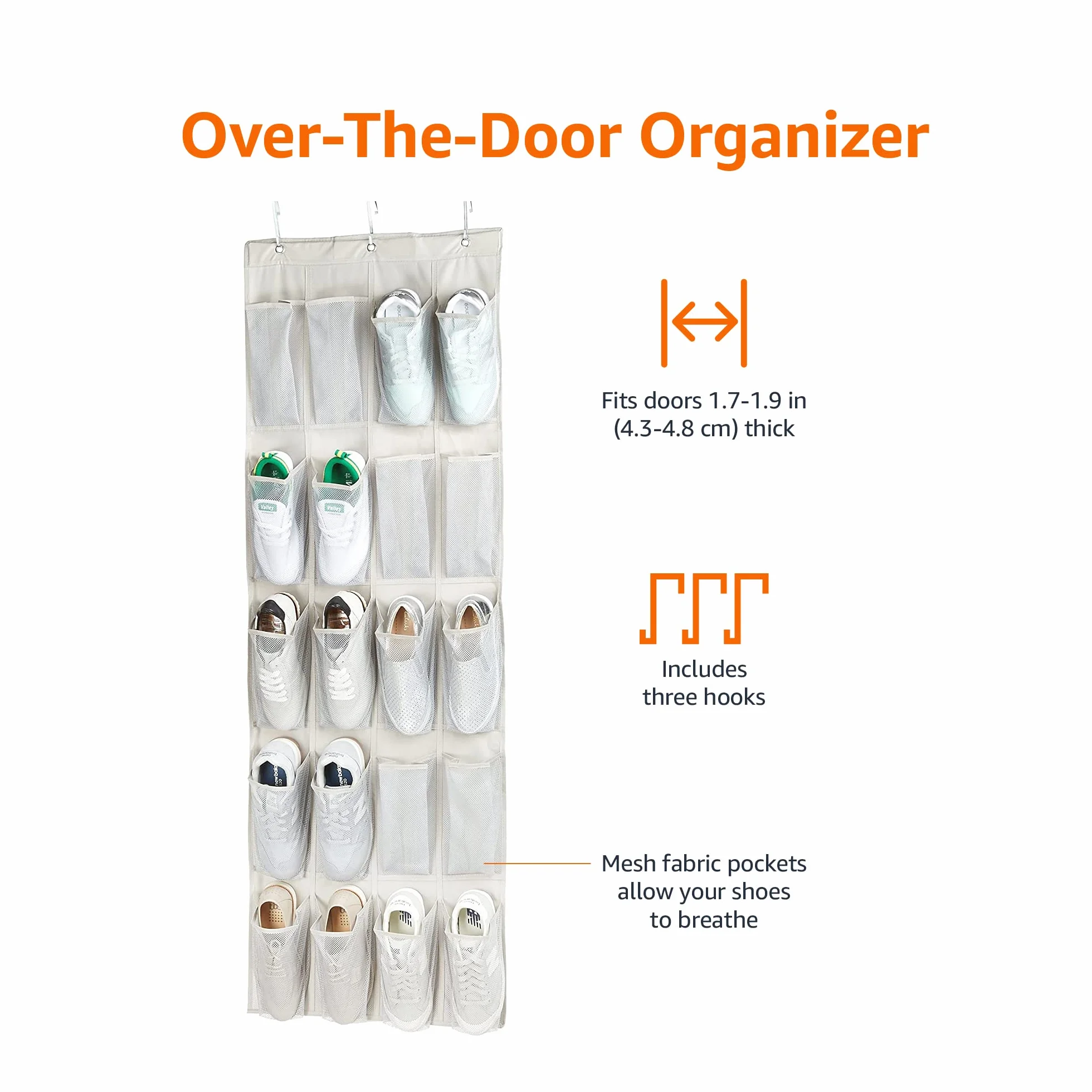 Amazonbasics Organizer na Buty, Metal, Beżowy, ‎6,2 x 50,29 x 172,97 cm | Over-the-Door, 20