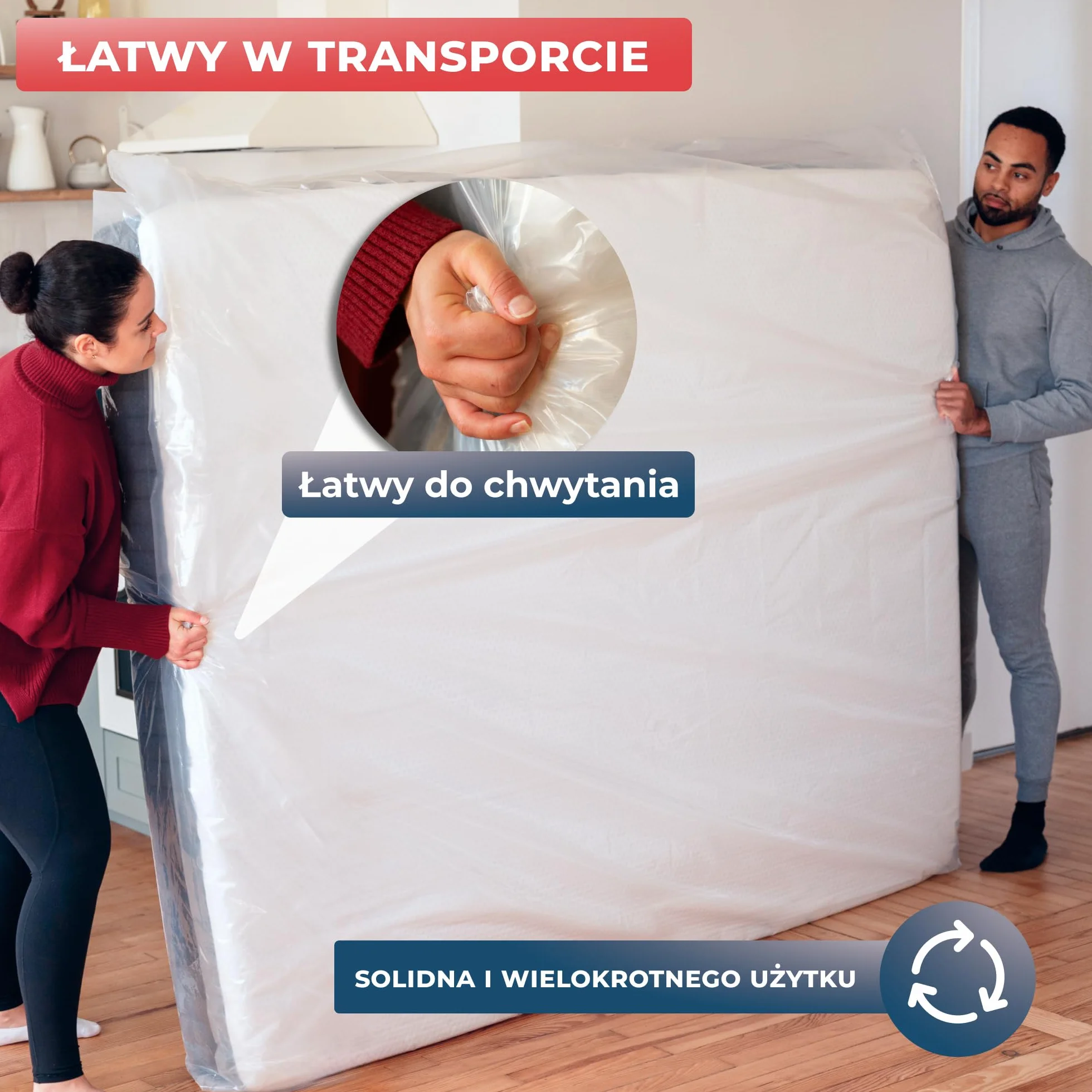 WRAPPYBAG Plastikowy Pokrowiec Ochronny na Materac 90 x 200 cm Torba do Przechowywania z Zakładką